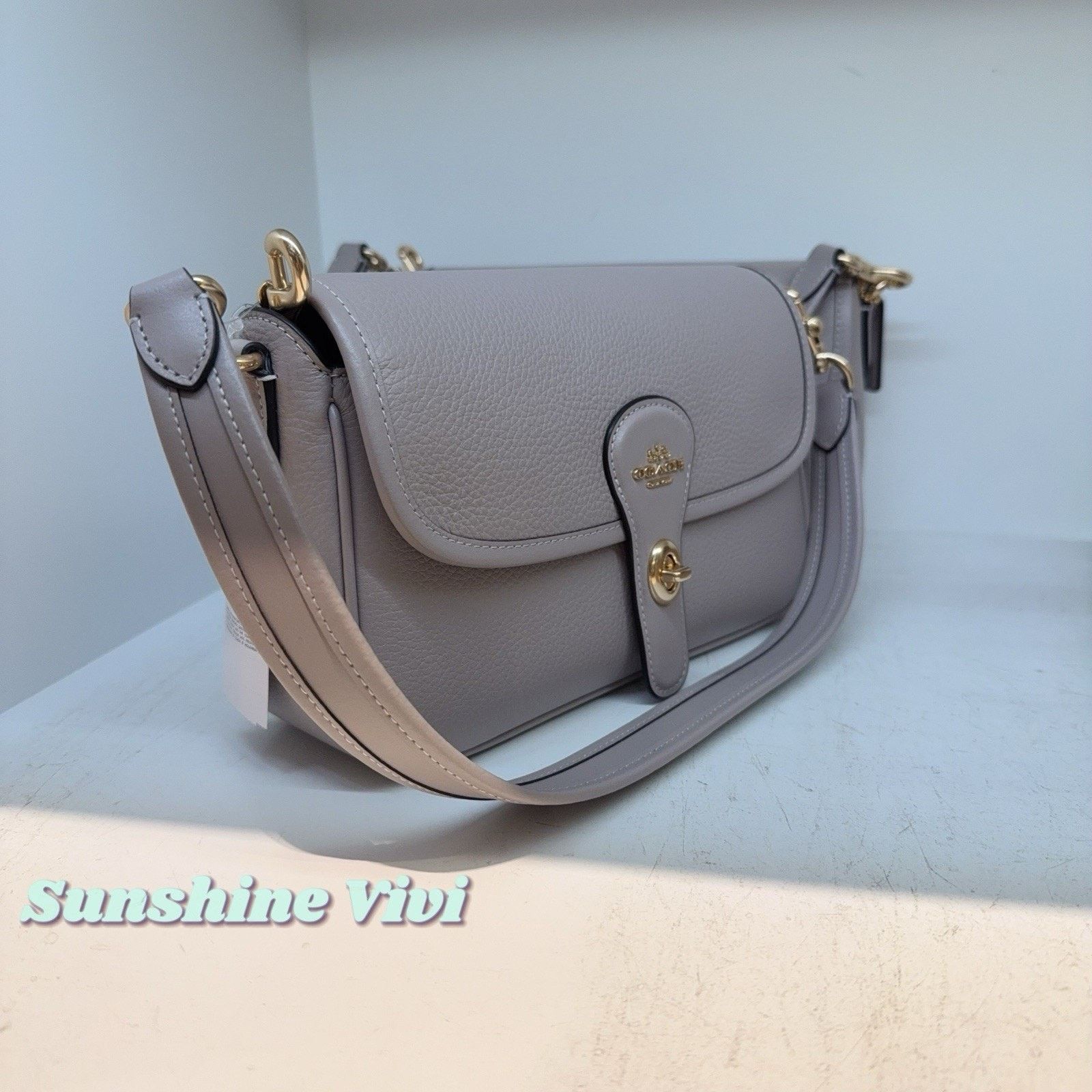Coach NWT COACH Hadley Shoulder Bag Leather CY683 Gold/Grey Birch Size ONE SIZE - 2 Thumbnail