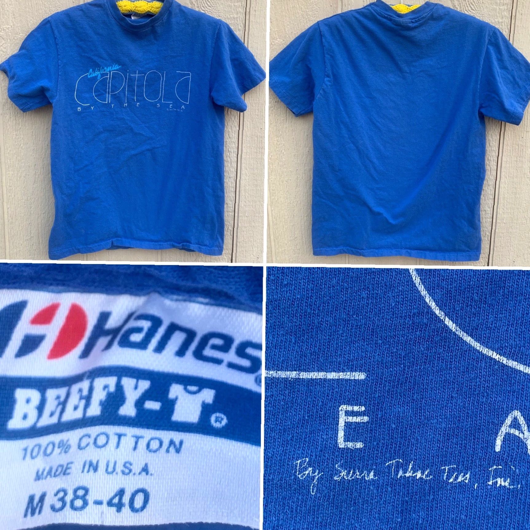 Hanes VINTAGE Hanes California Capitola By the Sea T-Shirt M Blue Crew Neck Short Sleeve Cotton 80s 90s Beach Graphic Print Men Size US M / EU 48-50 / 2 - 3 Thumbnail