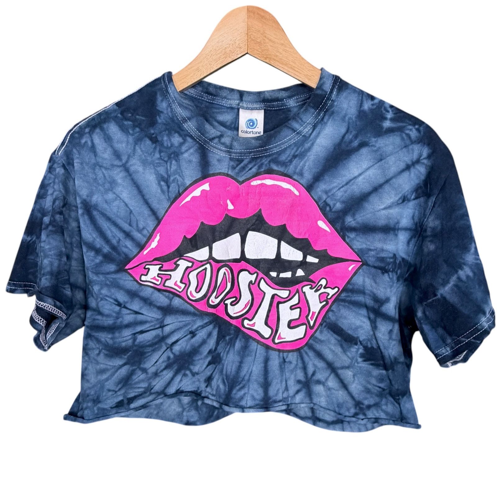 Other Hoosier Biting Lip Women Medium Blue Cropped Tie-Dye T-Shirt Size M / US 6-8 / IT 42-44 - 6 Thumbnail