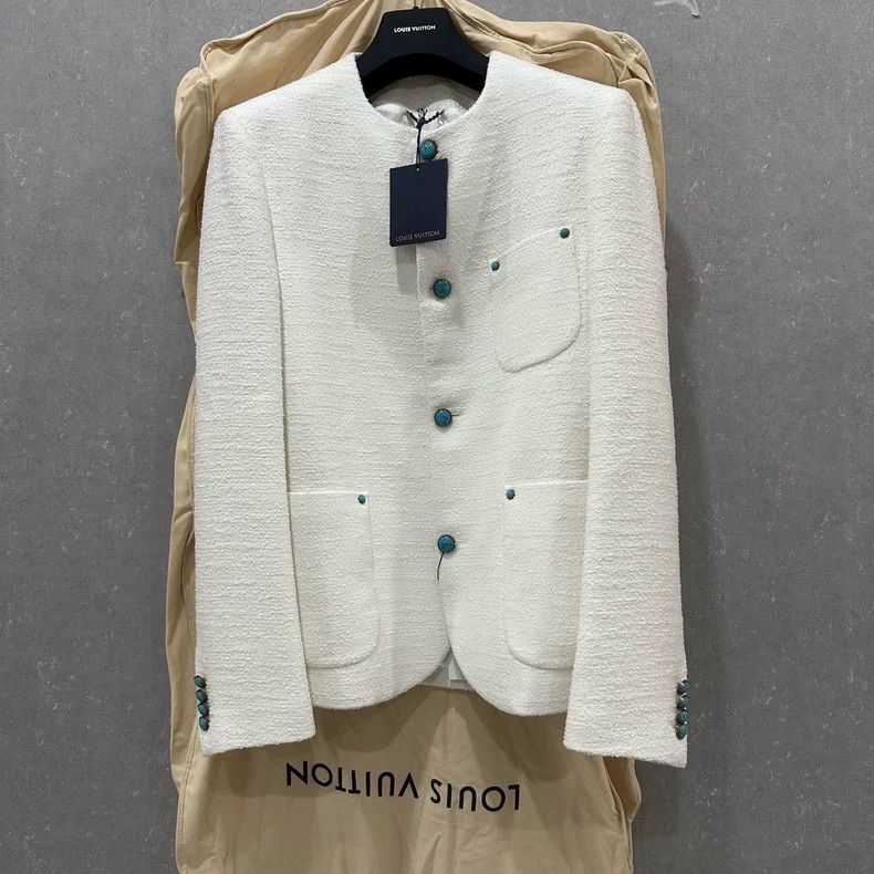Louis Vuitton Louis Vuitton White turquoise collarless jacket Size US M / EU 48-50 / 2 - 1 Thumbnail