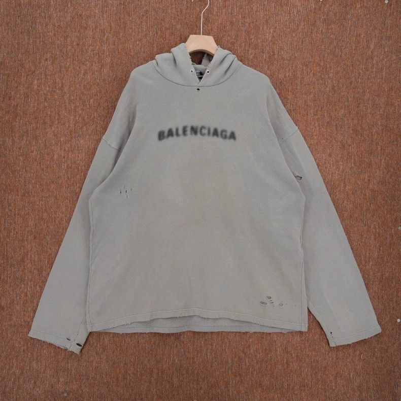 Balenciaga Balenciaga Blur Mosaic Logo Letter Distressed Hoodie Size US M / EU 48-50 / 2 - 1 Thumbnail