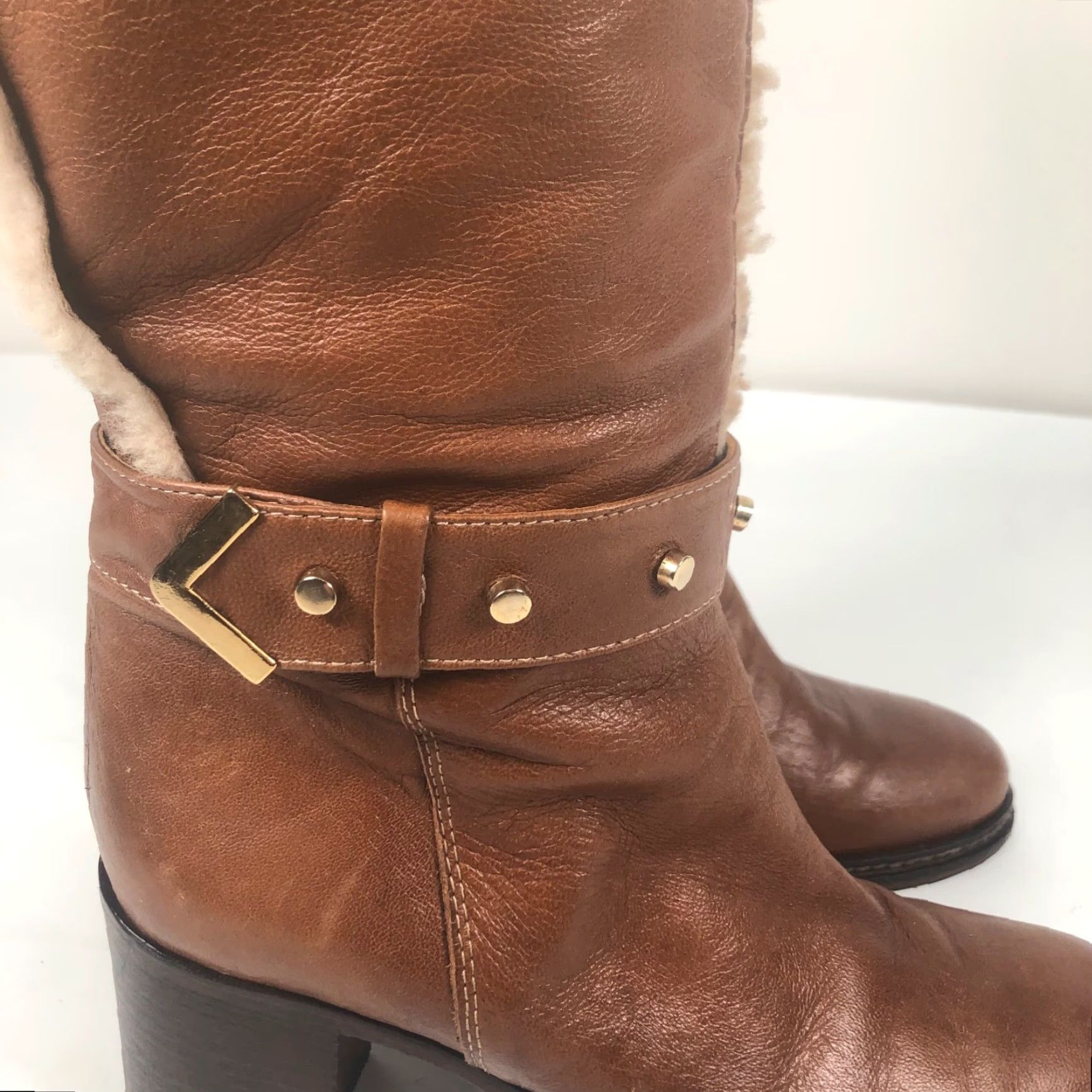 Vintage VINTAGE Napoleoni Boots Women Brown Knee High 9 US / 40 EU Leather Block Heel 3.5” Fur Trim Zipper Winter 70s Bohemian Size US 9 / IT 39 - 7 Thumbnail