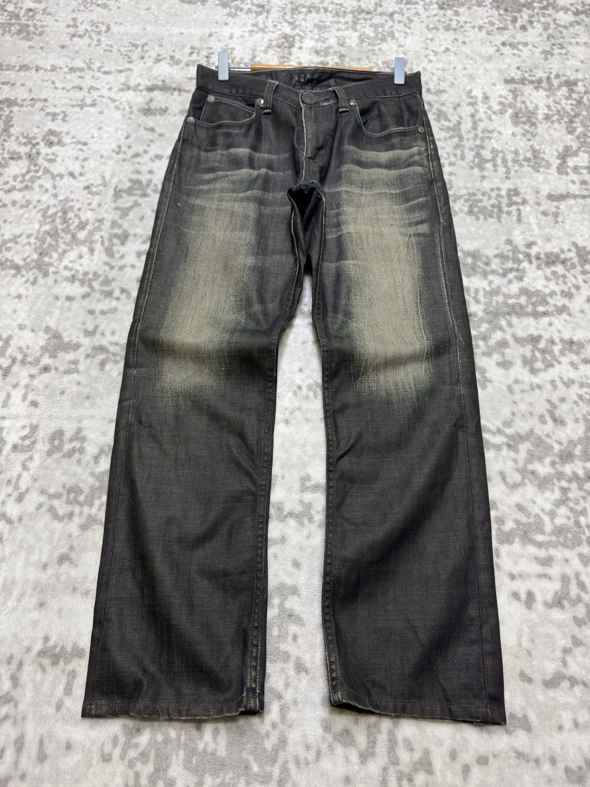 Japanese Brand Vintage Back Number Waxed Coated Clawmark Denim Jeans Size US 30 / EU 46 - 1 Thumbnail