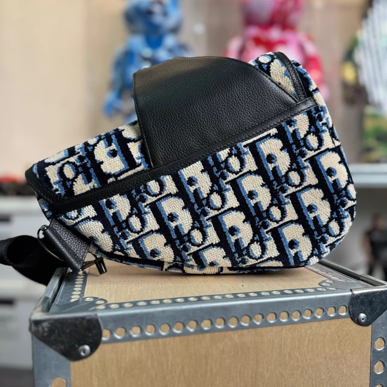 Dior DIOR NWT Flocked White Blue Oblique Saddle Bag Unused Size ONE SIZE - 3 Thumbnail