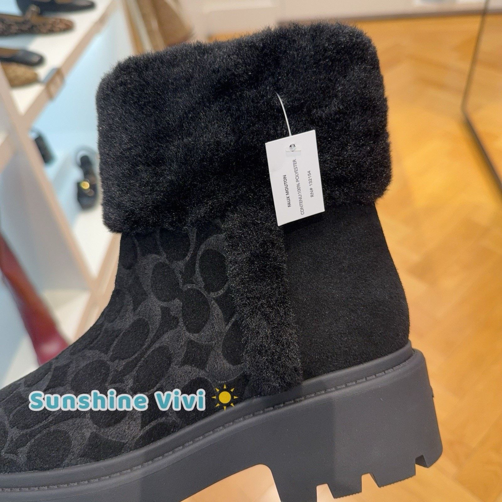 Coach NWT Coach Women's Chunky Sherpa Bootie Suede Black US 7.5 Size US 7.5 / IT 37.5 - 2 Thumbnail
