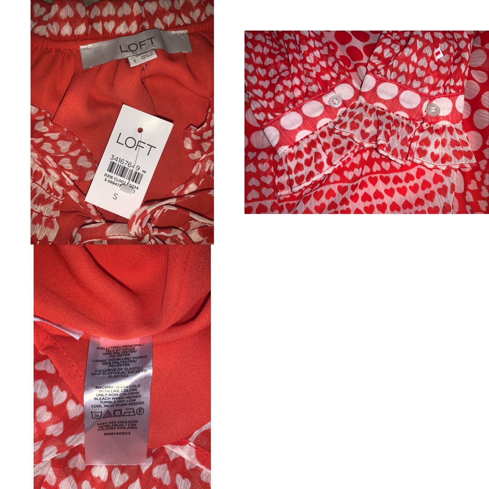 Loft LOFT Blouse Shirt S Red White Polka Dot Print V-Neck Long Sleeve Pullover Knit Nylon Polyester Turtleneck-? Size S / US 4 / IT 40 - 8 Thumbnail
