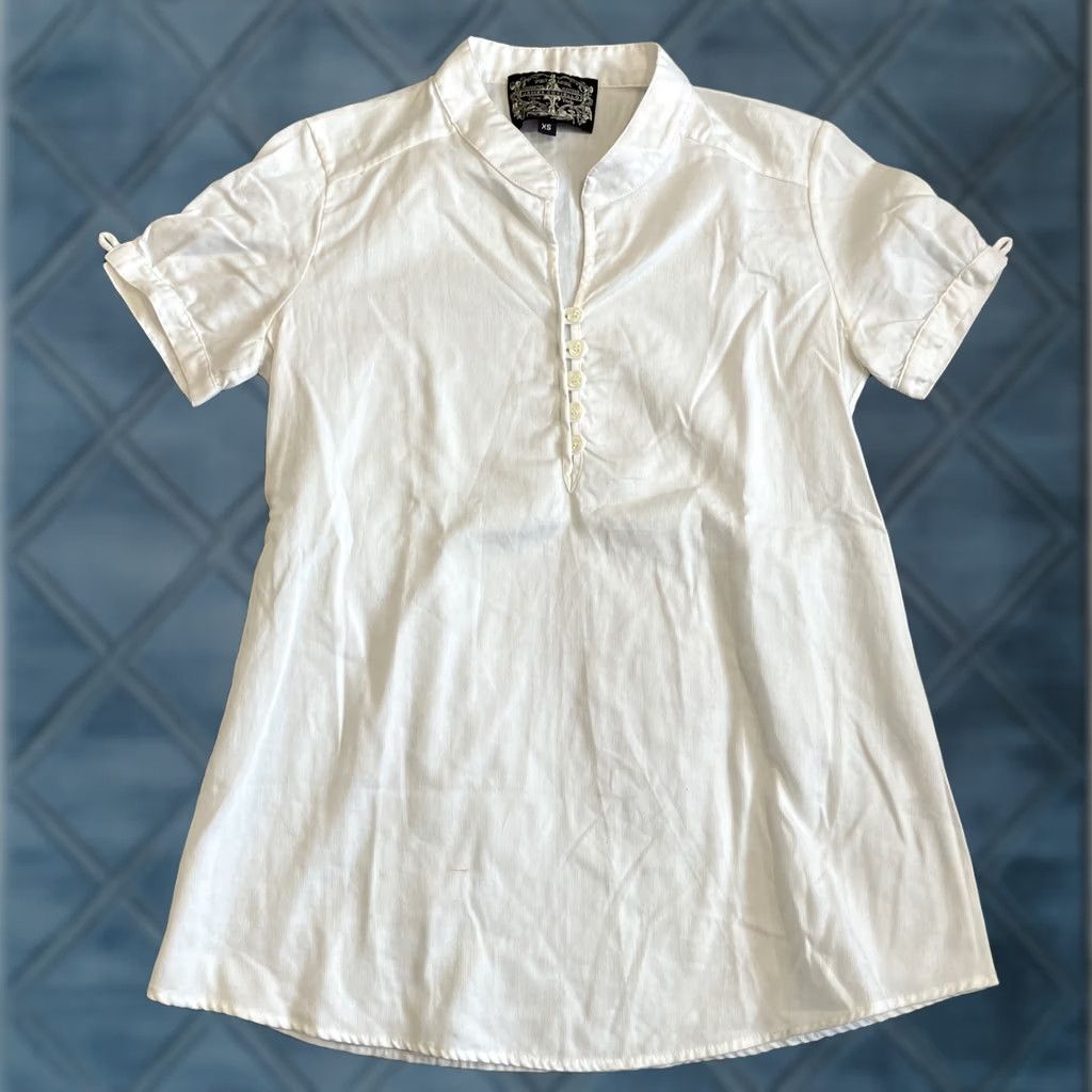 Vintage James Coviello Blouse Shirt Womens XS Ivory Short Sleeve V-Neck 5 Buttons Cotton Solid Size XS / US 0-2 / IT 36-38 - 1 Thumbnail