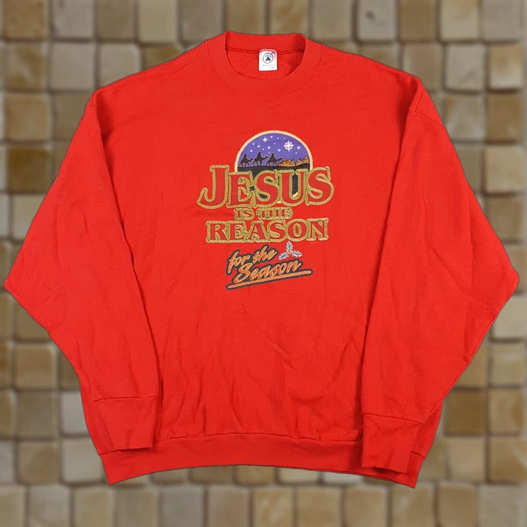 Delta VINTAGE Jesus Is The Reason Christmas Delta Sweatshirt Pullover Crewneck Men 2XL Red 90s Christmas University USA Retro Sports Graphic Print Size US XXL / EU 58 / 5 - 1 Thumbnail
