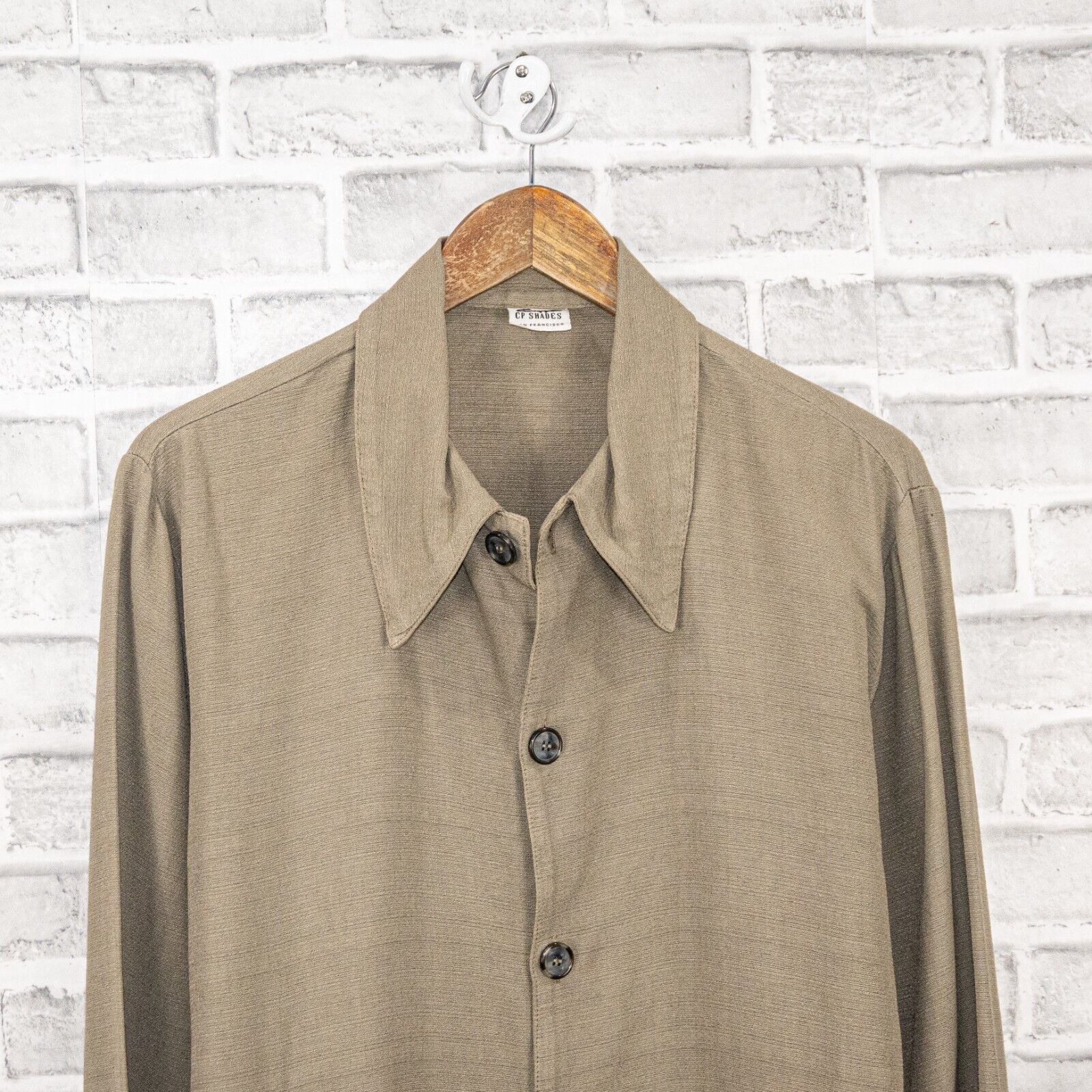 CP Shades CP SHADES Women's Collared Button up Blouse in Tan Rayon Size M / US 6-8 / IT 42-44 - 12 Thumbnail