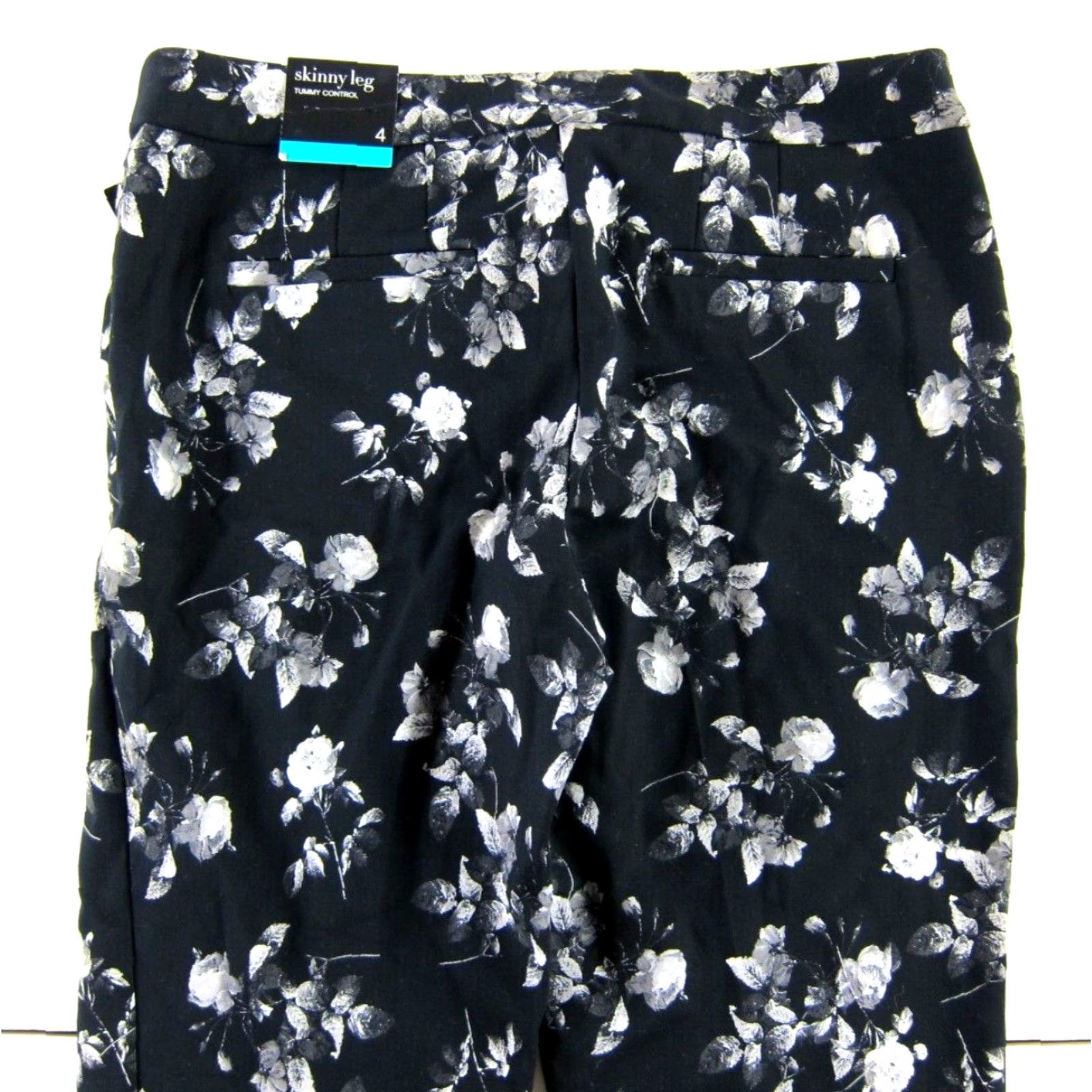 Alfani NWT Alfani Black White Lively Rose Floral Tummy Control Skinny Leg Pant Women 4 Size 27" / US 4 / IT 40 - 5 Thumbnail