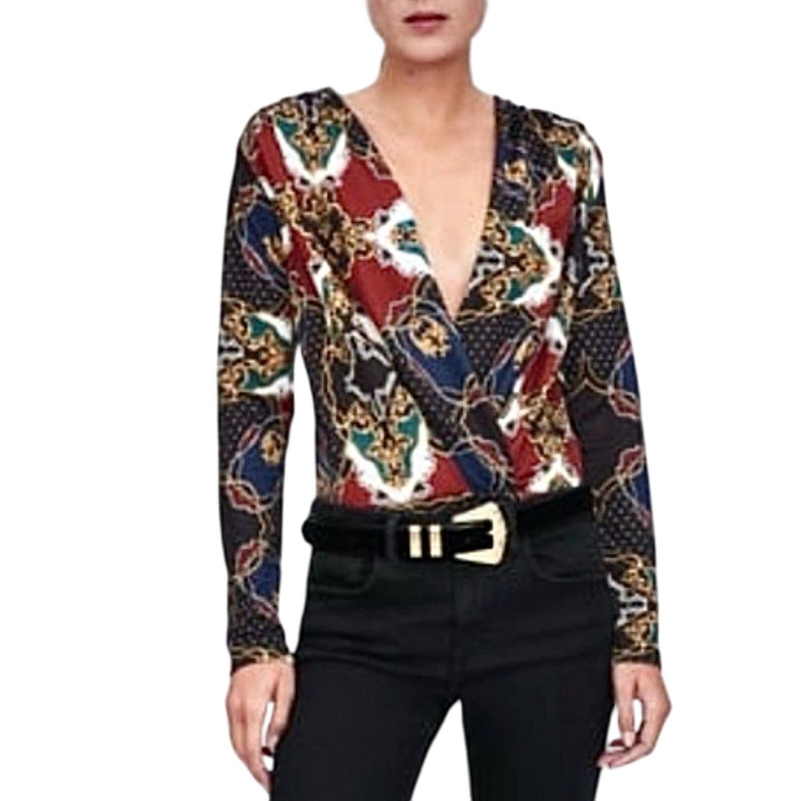 Zara Zara Nautical Wrap Bodysuit Top Blue Burgundy Chains MEDIUM Size M / US 6-8 / IT 42-44 - 1 Thumbnail