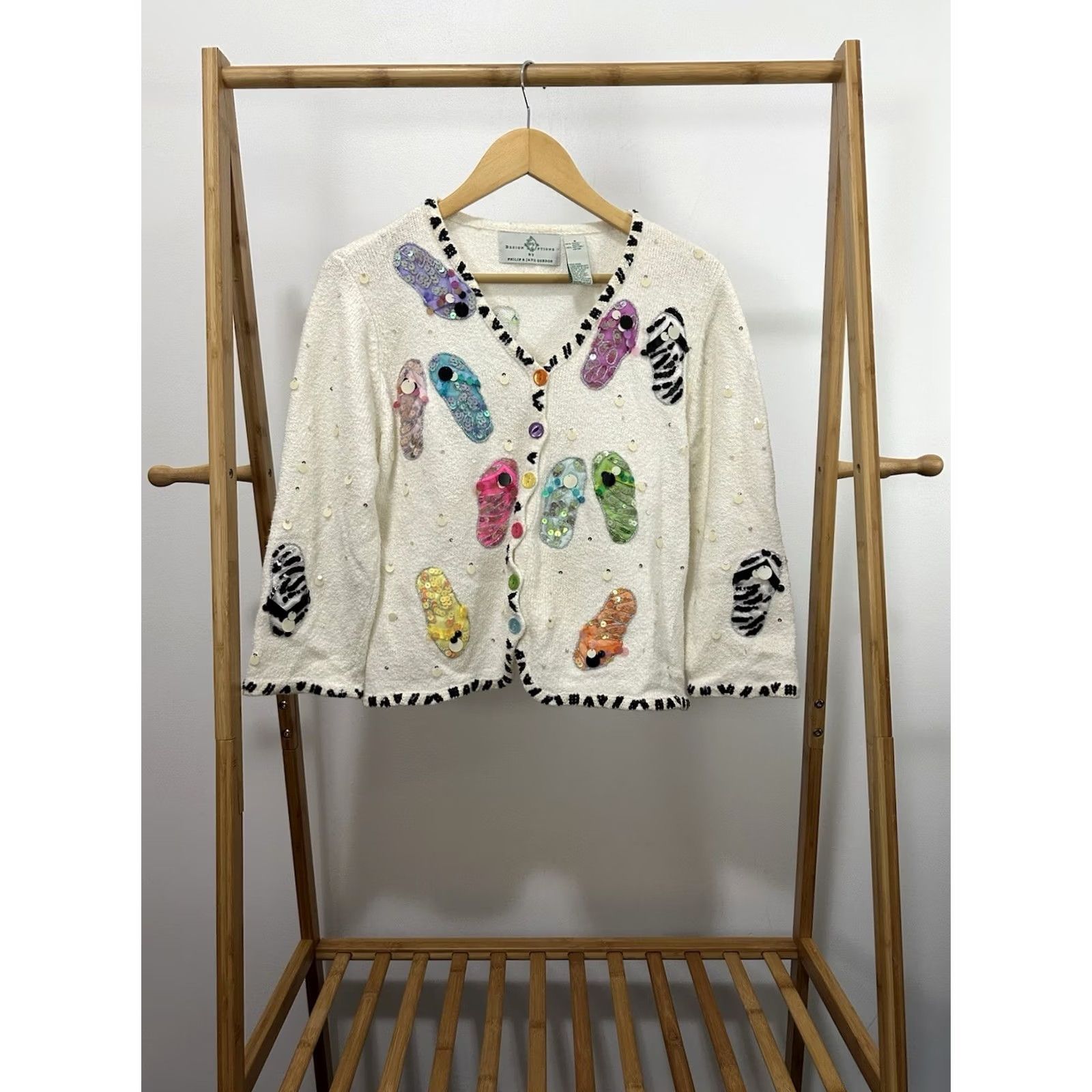 Vintage VTG Design Options Philip & Jane Gordon Beach Flip Flops Sweater Cardigan S Women White Beach SAND Jane Womens Cardigan S Small Size S / US 4 / IT 40 - 2 Thumbnail
