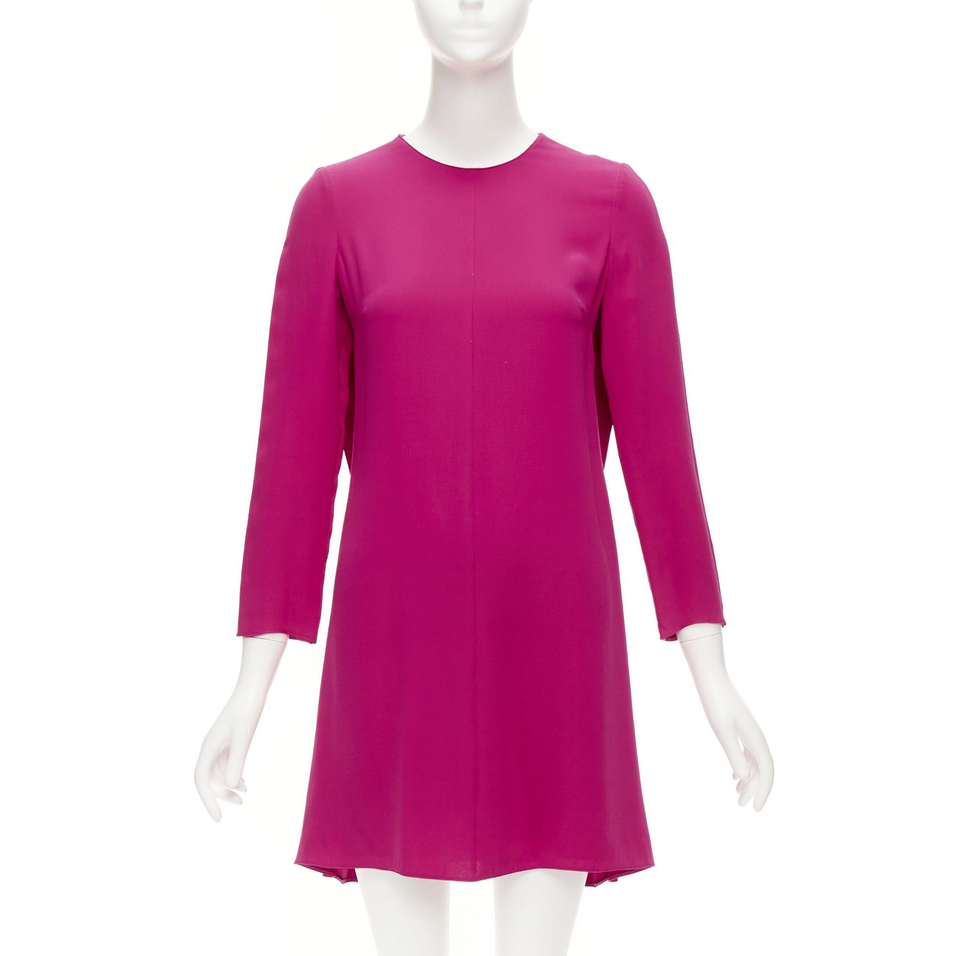 image of Valentino 100% Silk Fuchsia Pink Keyhole Side Pleats Shift Dress It38 Xs, Women's