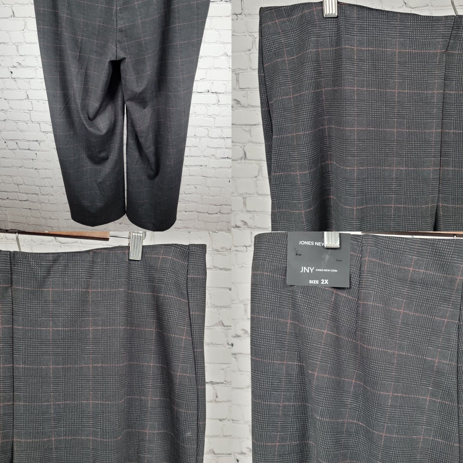 Jones New York Jones JNY Black Glen Check Pull On Wide Leg High Rise Pants 2X NWT (38x29.5) Size 40" / US 18 - 8 Thumbnail