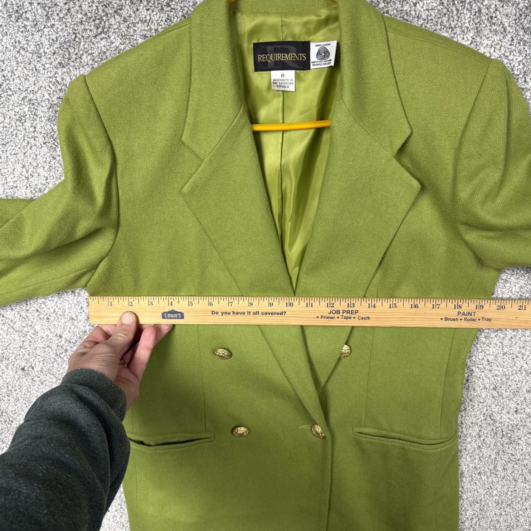 Doublet VINTAGE Requirements Blazer Womens 8 Lime Green Wool Double Breasted Notch Lapel Long Sleeve Tailored Bodice Size M / US 6-8 / IT 42-44 - 4 Thumbnail
