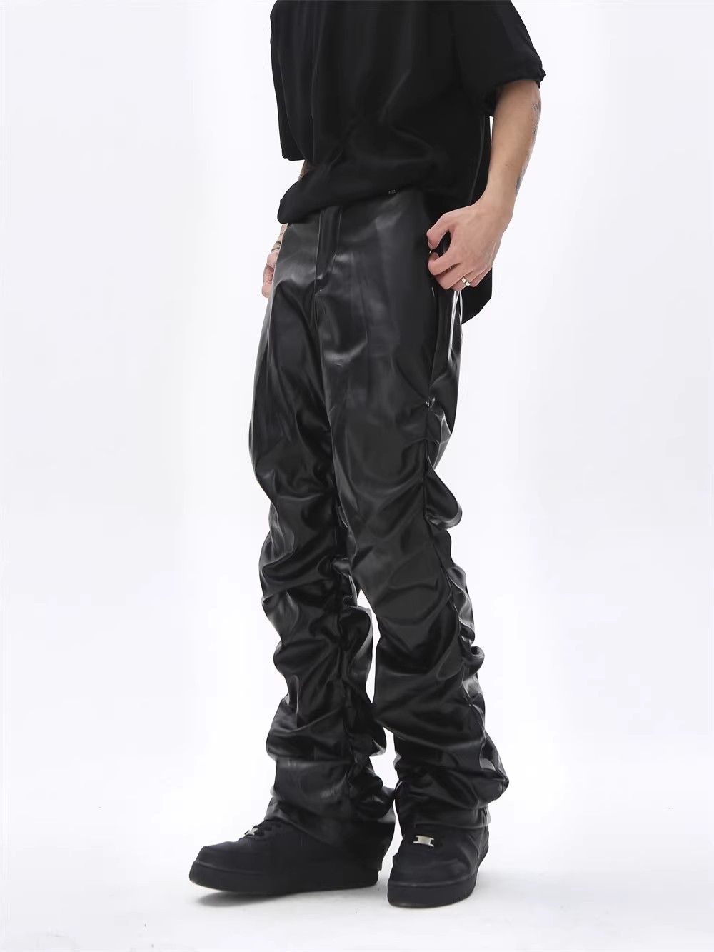 Japanese Brand Punk niche design hip-hop loose casual leather pants Size US 32 / EU 48 - 5 Thumbnail