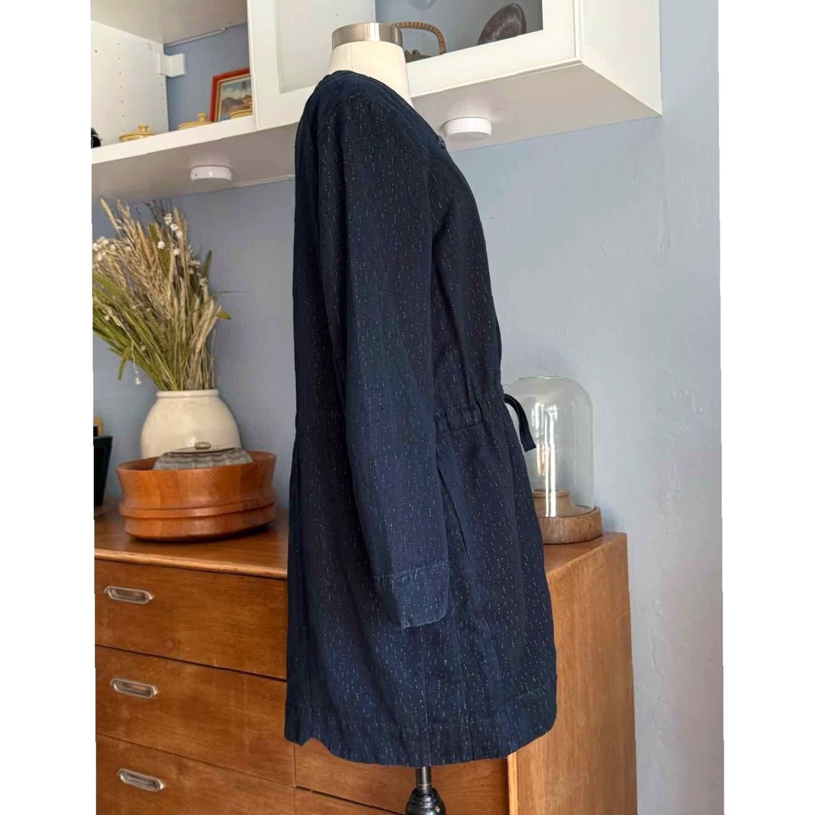 Denime LILITH Rinaldi Navy Denim Topper Jacket Cinched Waist Ties Lagenlook 40 M Navy Denim Topper Jacket Womens M 40 Blue Jacket Size S / US 4 / IT 40 - 8 Thumbnail