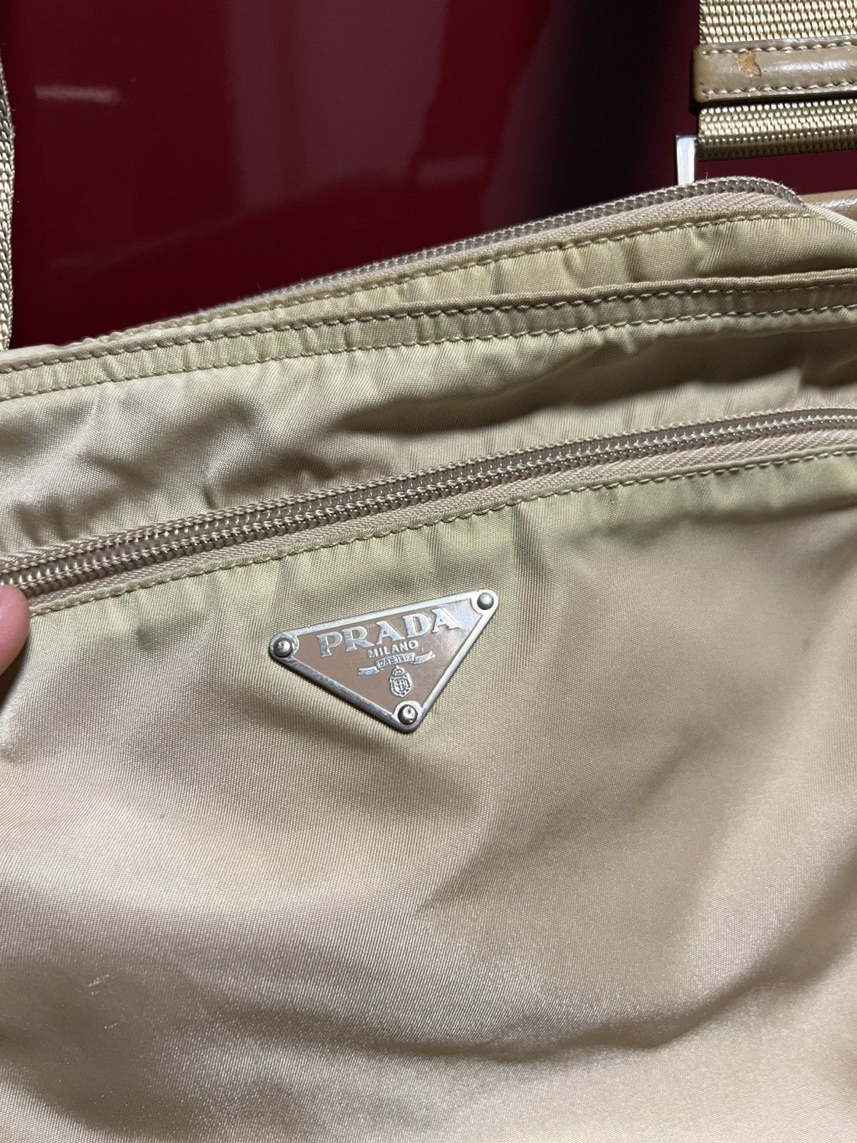 Prada Prada Beige Handbag Vintage Rare Y2K Nylon Big Logo Hype Size ONE SIZE - 5 Thumbnail