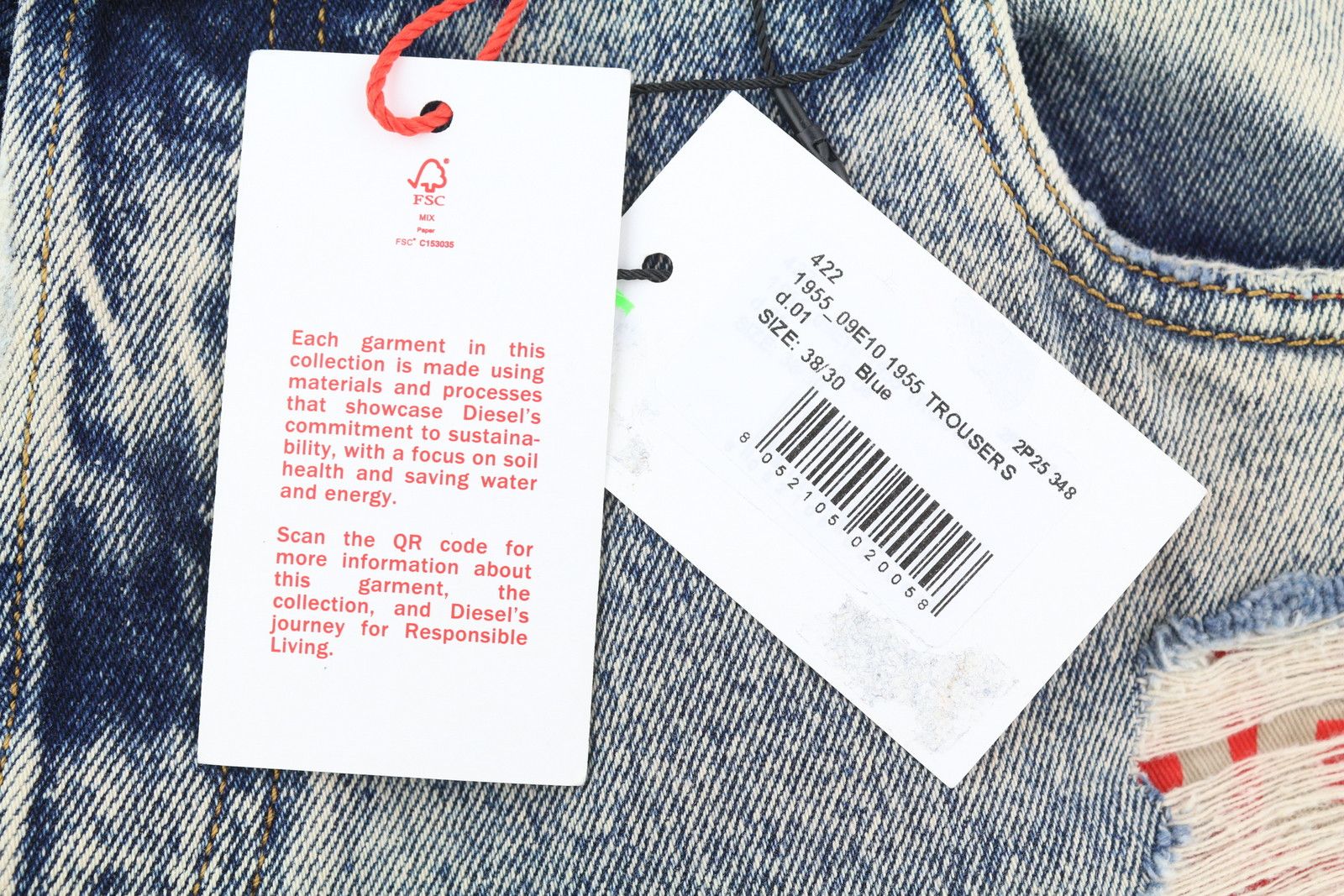 Diesel 1955 09E10 W38/L30 Blue Regular Straight Distress 85399 Size US 38 / EU 54 - 10 Thumbnail
