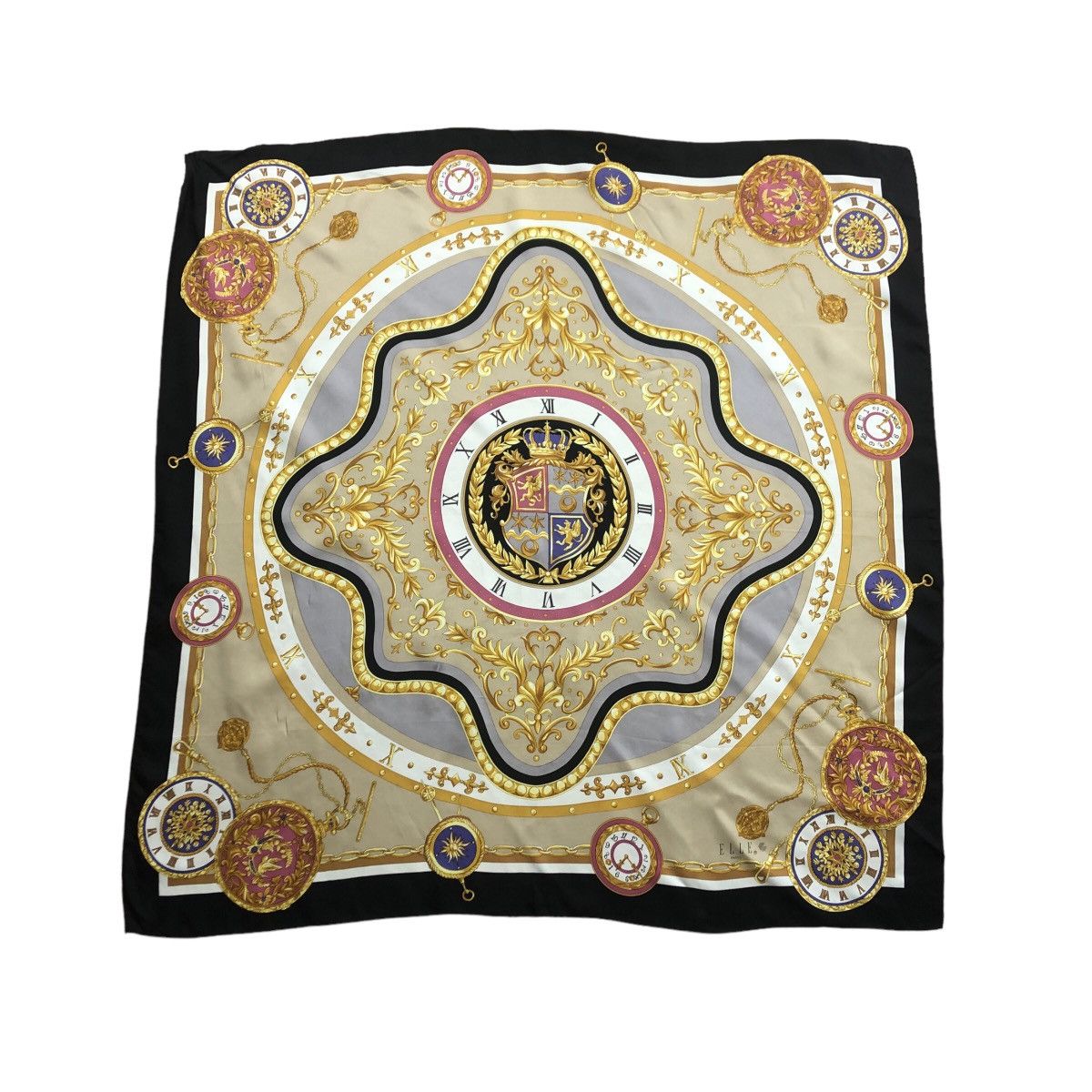 Vtg ELLE PARIS SILK Baroque Scarf Shawl Hand Rolled