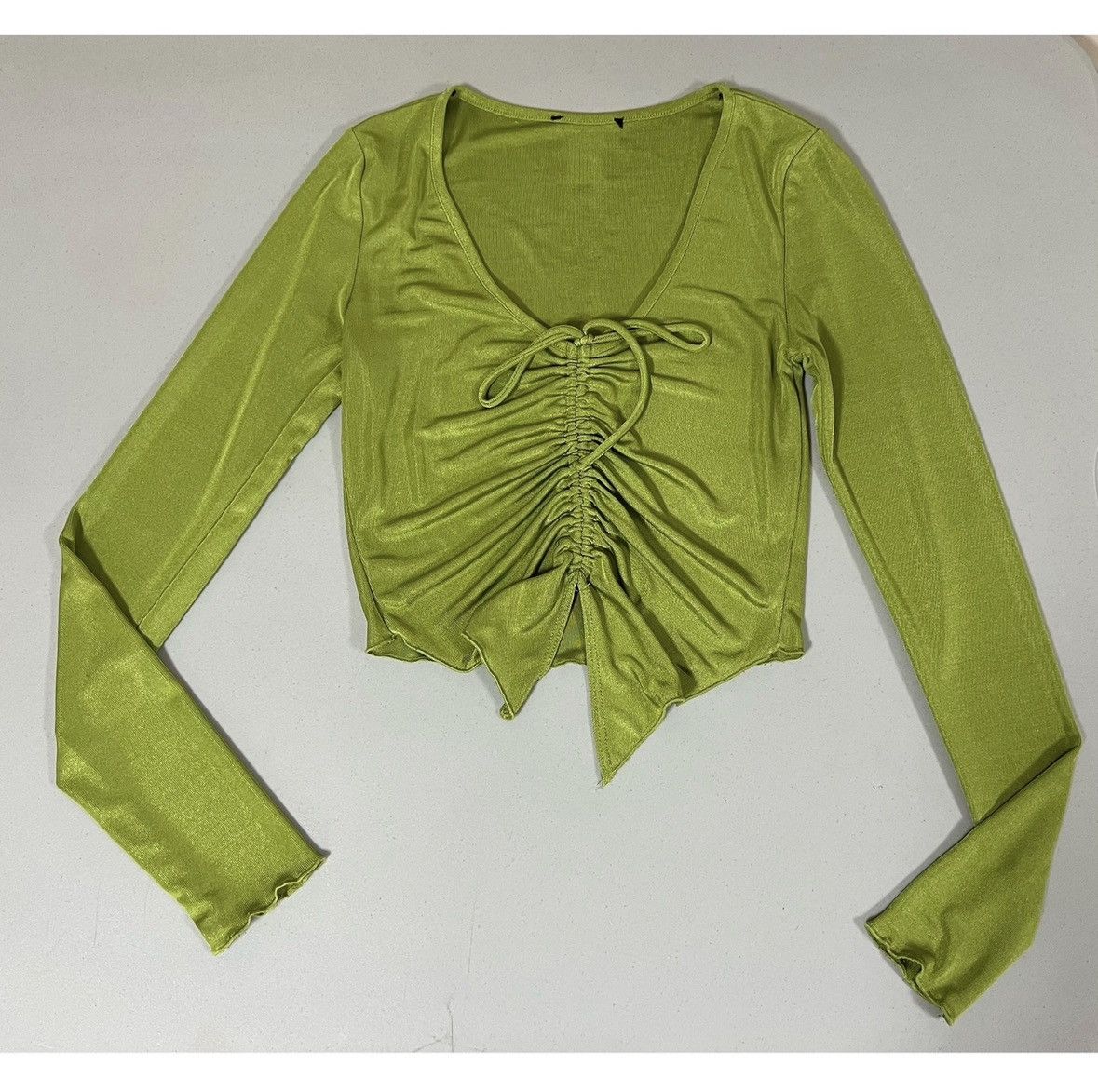 Vintage Green Ruched Long Sleeve ‘Butterfly’ Top Shirt Blouse Size S Size S / US 4 / IT 40 - 1 Thumbnail