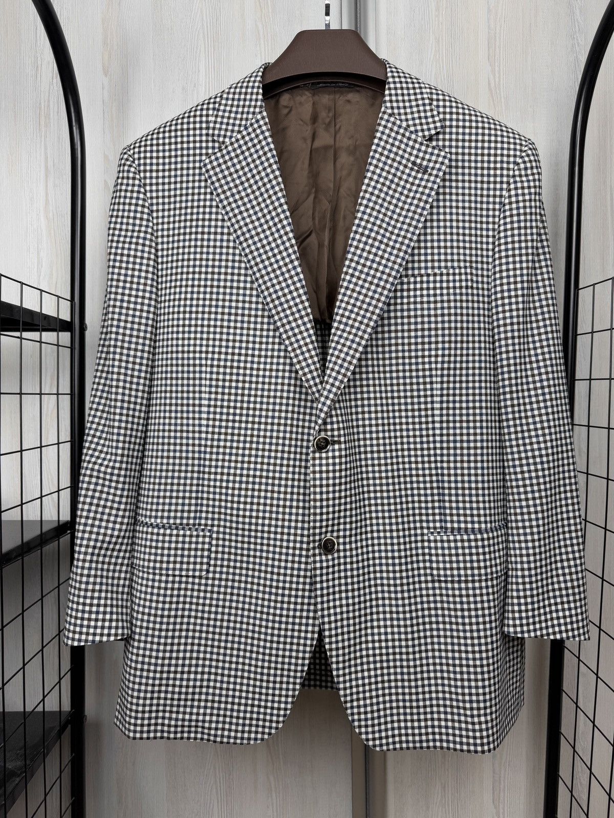 Canali Canali Italy Wool Cotton Travel Checkered 2 button blazer Size 46R - 2 Thumbnail