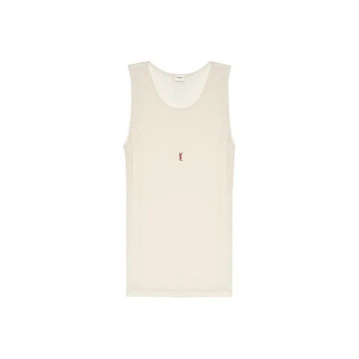 Saint Laurent Paris Saint Laurent Beige Logo Embroidered Tank Top -2507 Size M / US 6-8 / IT 42-44 - 6 Thumbnail