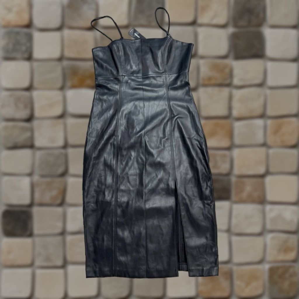 Express Express Dress Blouson Bodycon Womens Medium Black Faux Leather Party/Cocktail Dress Size M / US 6-8 / IT 42-44 - 1 Thumbnail