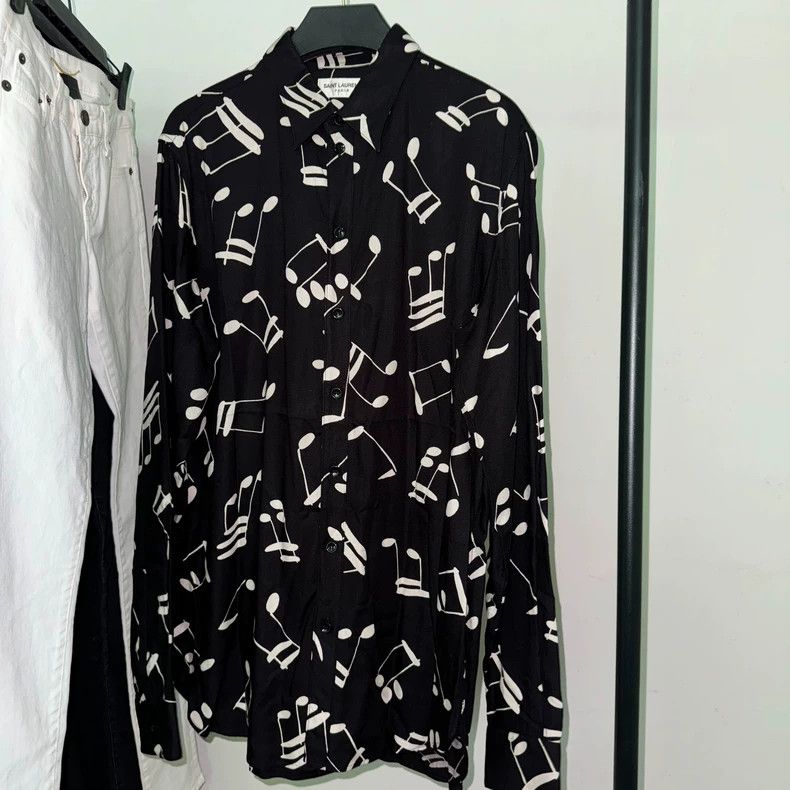 Saint Laurent Paris Saint Laurent Music Note Print Shirt Size US L / EU 52-54 / 3 - 1 Thumbnail