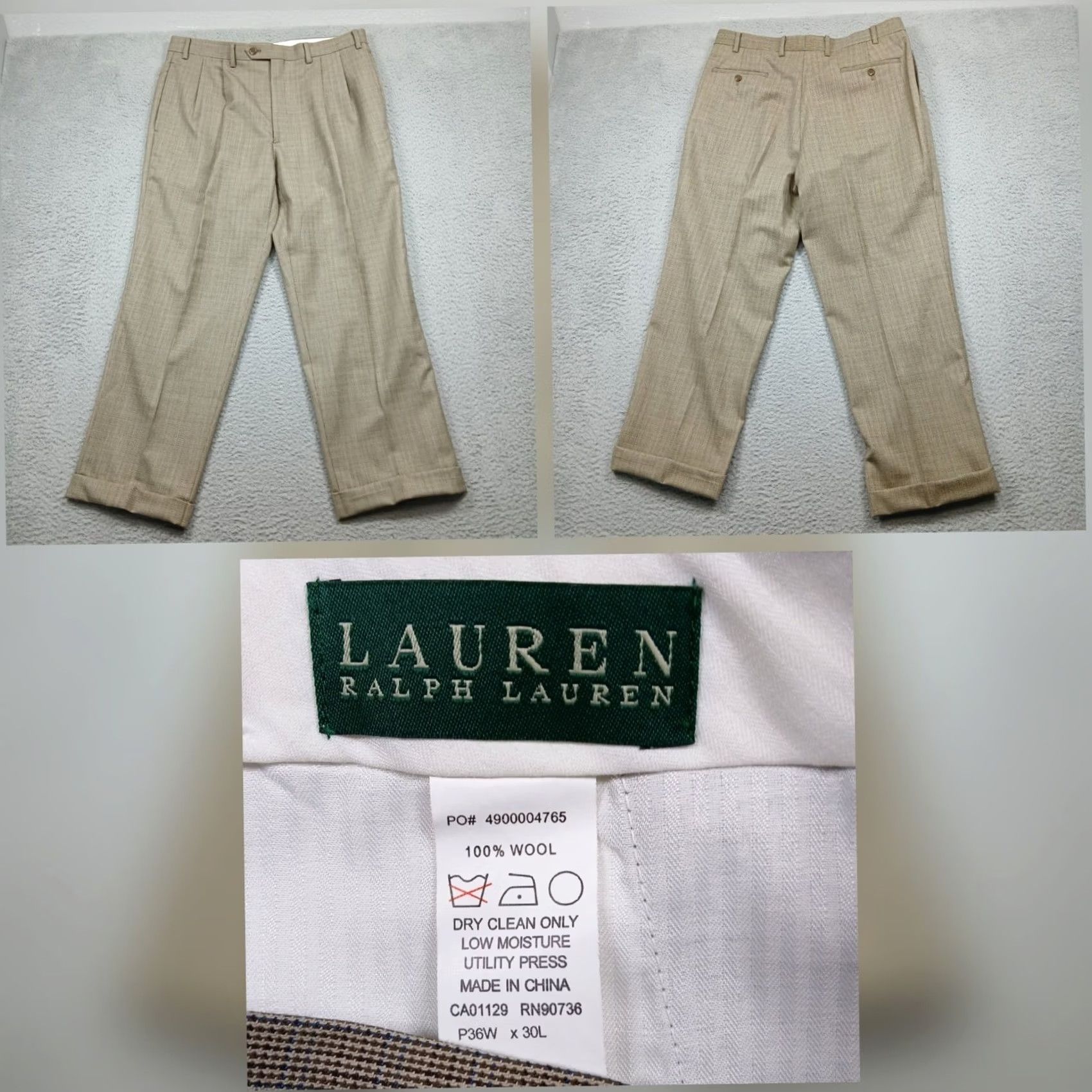 Ralph Lauren Lauren Ralph Lauren Wool Dress Pants Men 36x30 Tan Cuffed Pleated Dress Pants Classic Mens Size US 36 / EU 52 - 2 Thumbnail