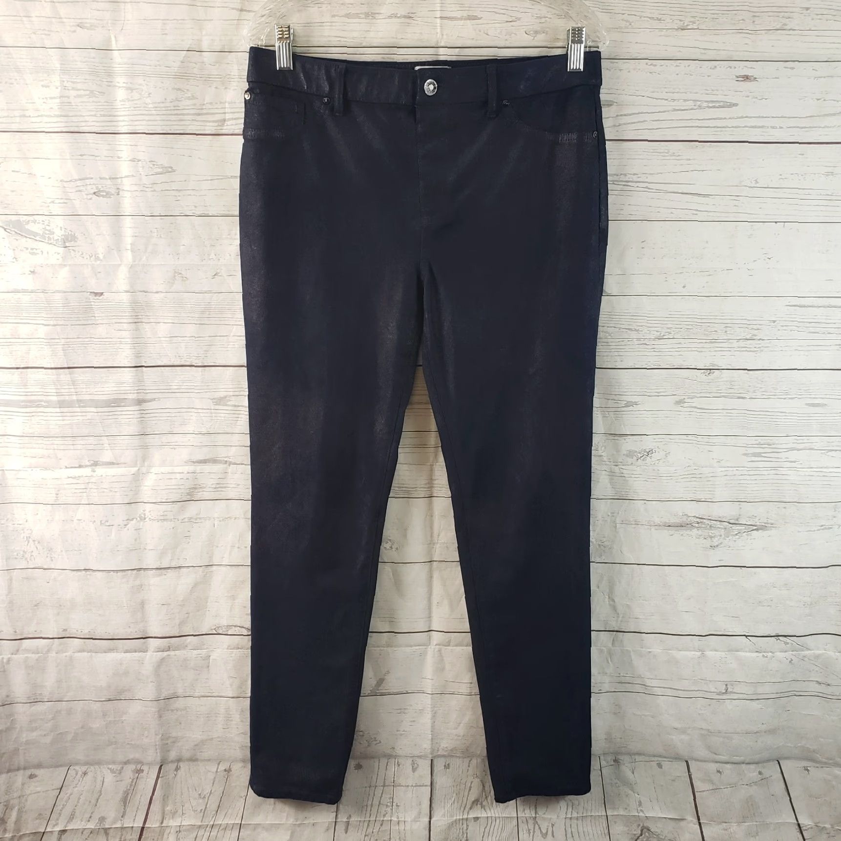 Vintage Chico's Womens Faux Suede Knit Pants Sz 6 Blue Shimmer Mid Rise Skinny Pants Womens Jeans Leg Style Skinny Inseam 28.5" Size 28" / US 6 / IT 42 - 2 Thumbnail