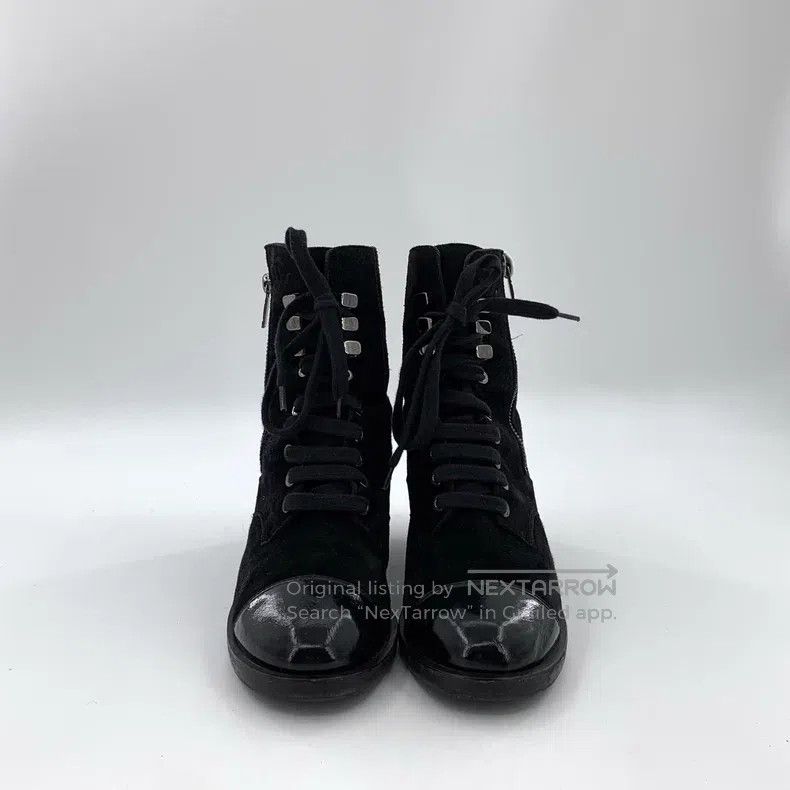 Chanel Chanel Black leather lace-up casual thick-heeled boots Size US 6.5 / IT 36.5 - 3 Thumbnail