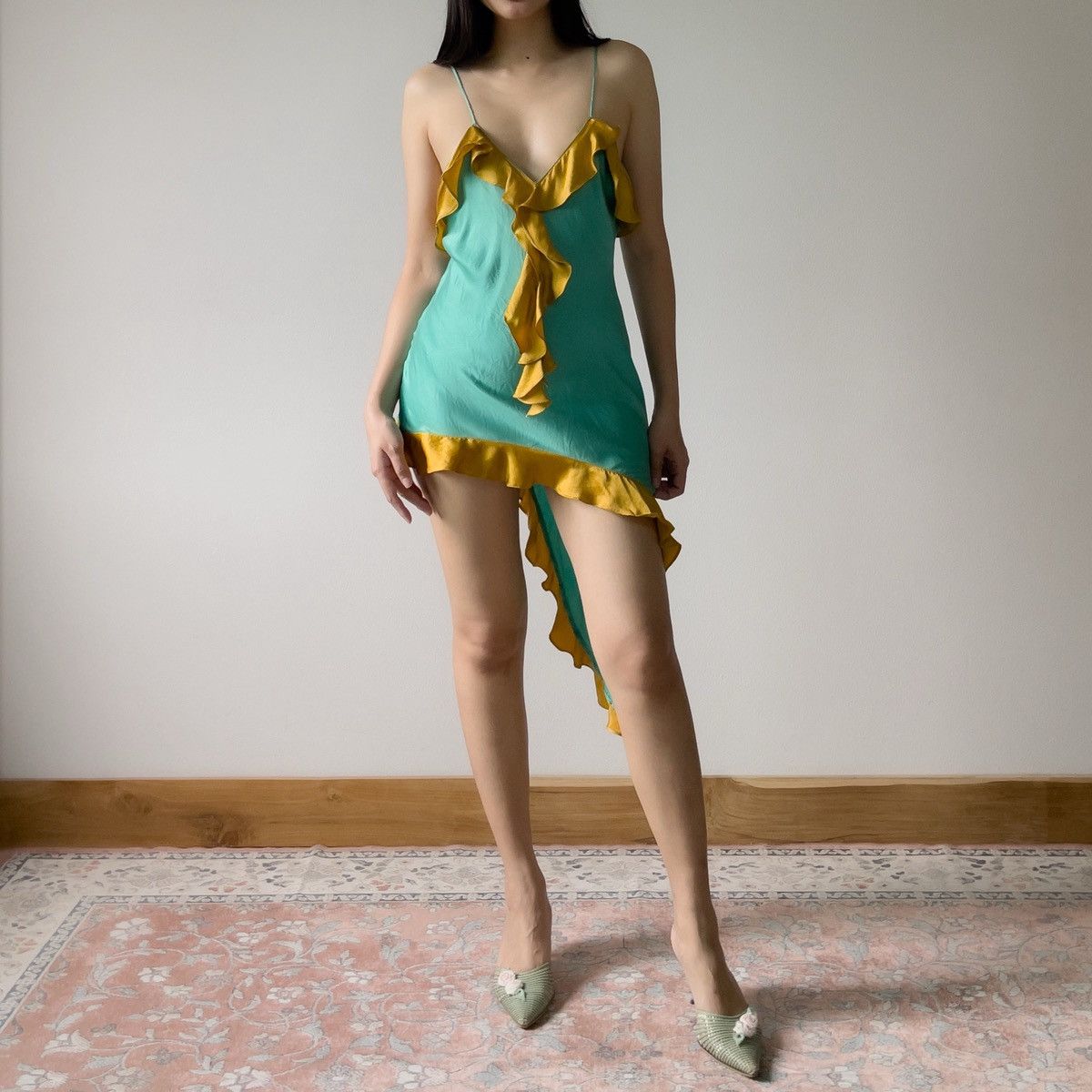 Other Romantic Green Silk Mini Slip Dress (S–M) Size M / US 6-8 / IT 42-44 - 3 Thumbnail