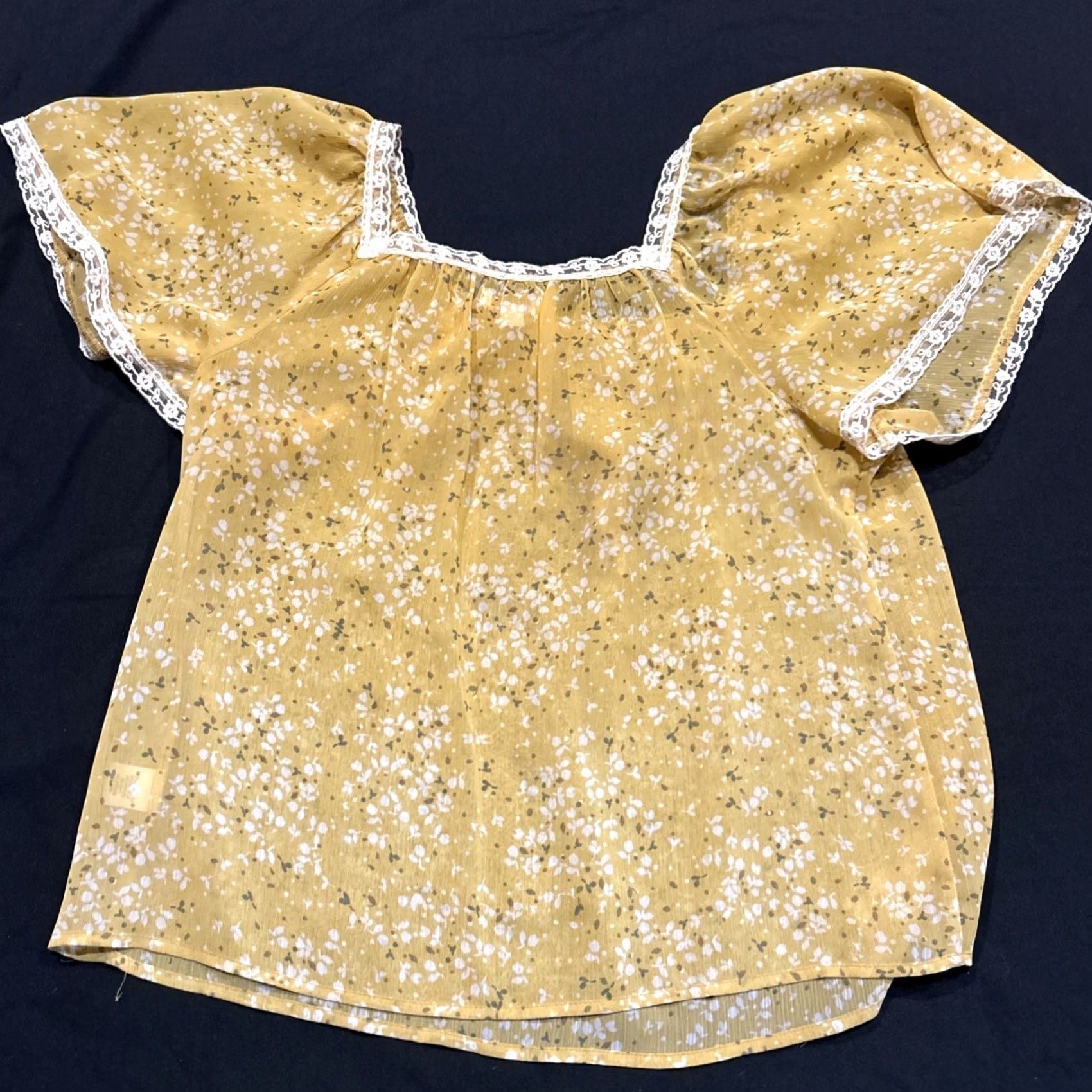 Vintage Candie’S Womens size M Sheer Yellow Plain Top Shirt Blouse Size M / US 6-8 / IT 42-44 - 3 Thumbnail