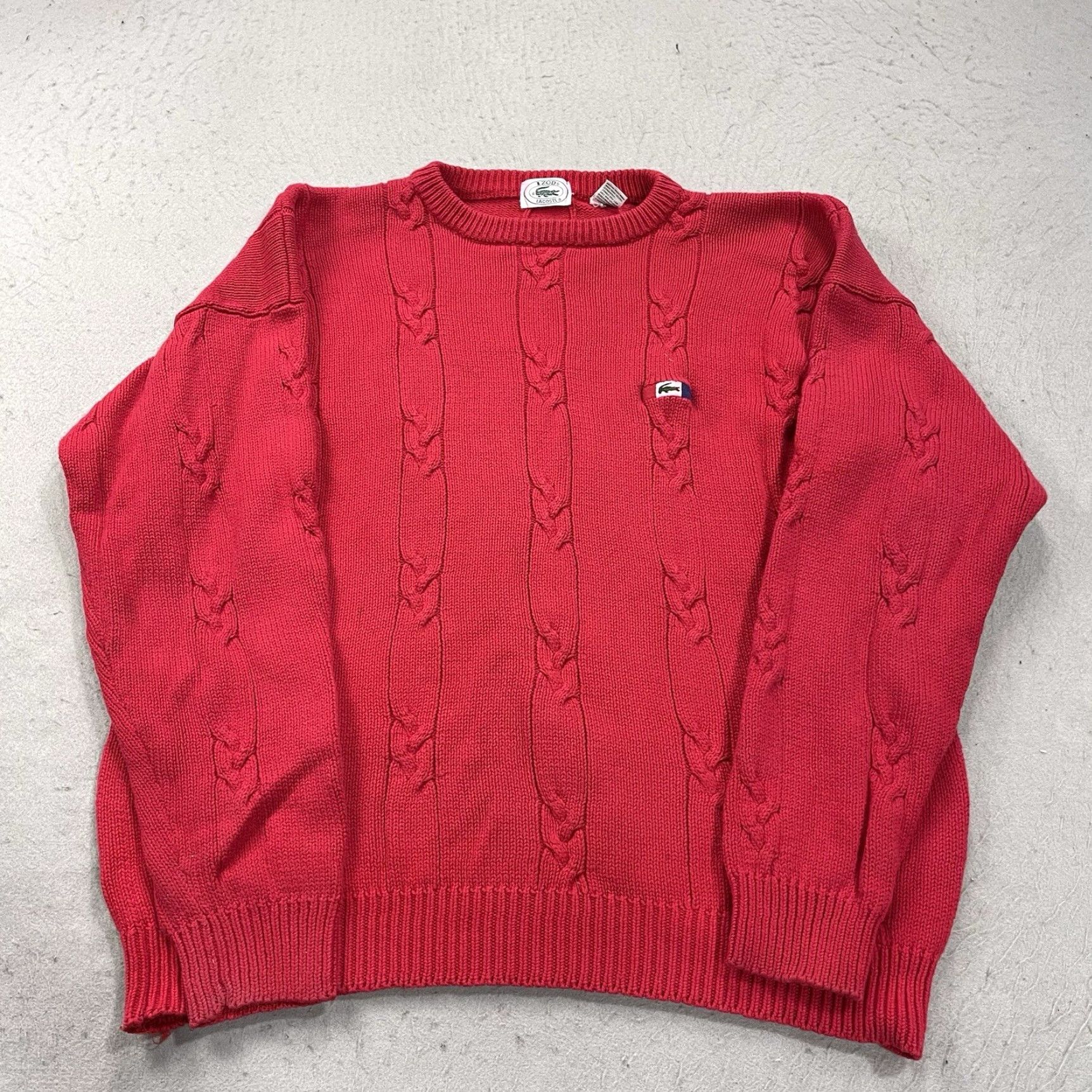 Izod VINTAGE Izod Lacoste Sweater Mens Large Red Cable Knit Grandpa Crewneck 90s Size US L / EU 52-54 / 3 - 2 Thumbnail