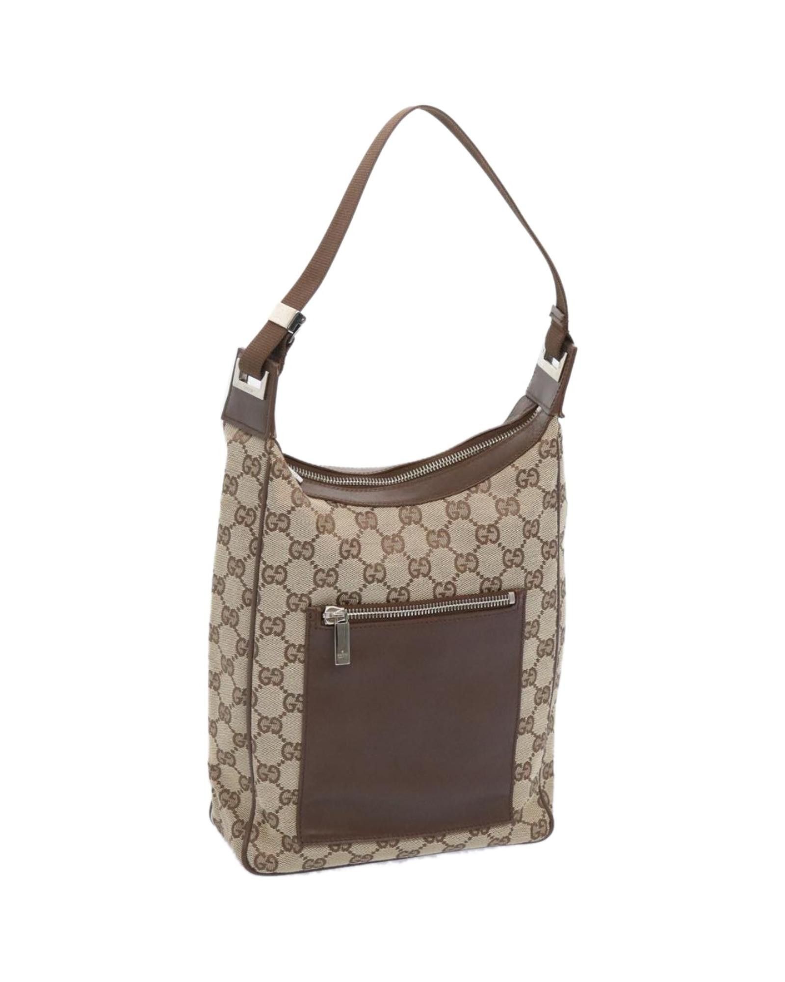 image of Gucci Brown Canvas Shoulder Bag With Iconic GG Motif, Women's