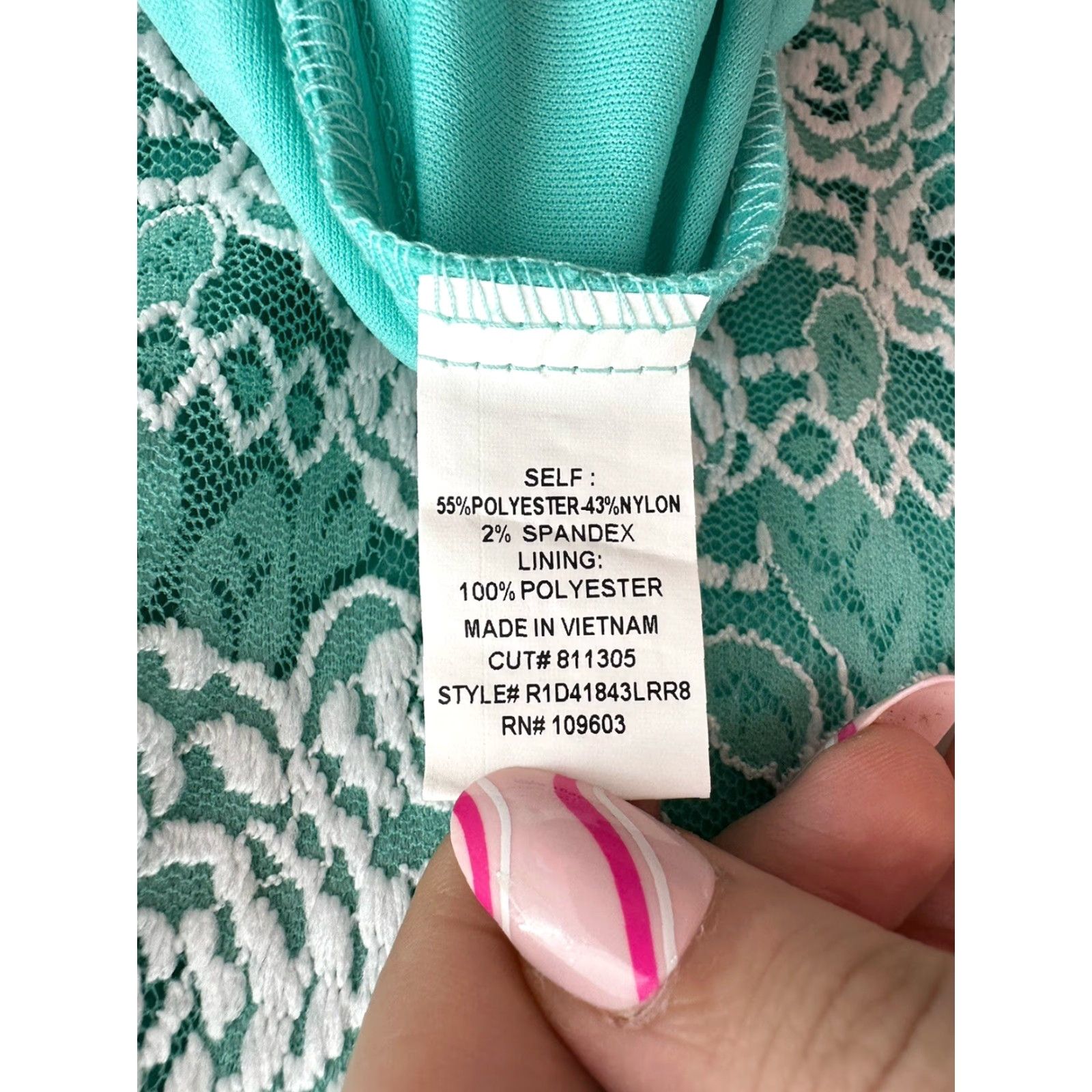 Vintage Rabbit Womens Dress Teal White Lace 3/4 Bell Sleeve Knee Length Size 4 Vintage No Floral Bohemian Designer Style Dresses Size S / US 4 / IT 40 - 6 Thumbnail