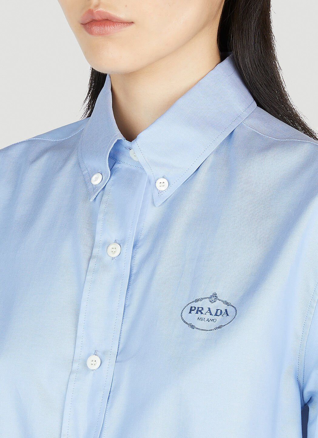 Prada o1B3y1r0426 Embroidered Logo Shirt in Blue Size M / US 6-8 / IT 42-44 - 5 Thumbnail