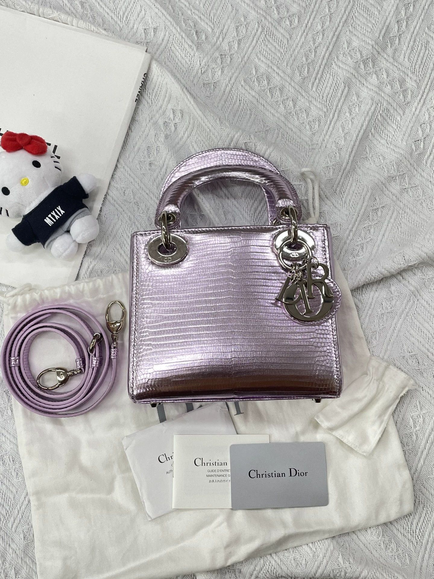 Dior Dior Lady Dior Mini Pearl Purple Lizard Silver 3 Size ONE SIZE - 1 Thumbnail