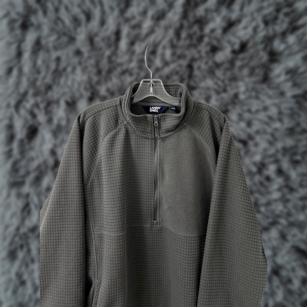 Lands' End Lands' End Mens XL 1/4 Zip Fleece Pullover Gray Mock Neck Raglan Long Sleeve Shirt Sweater Knit Waffle-Pocket Casual Outdoor Hiking Jacket Structured Size US XL / EU 56 / 4 - 1 Thumbnail