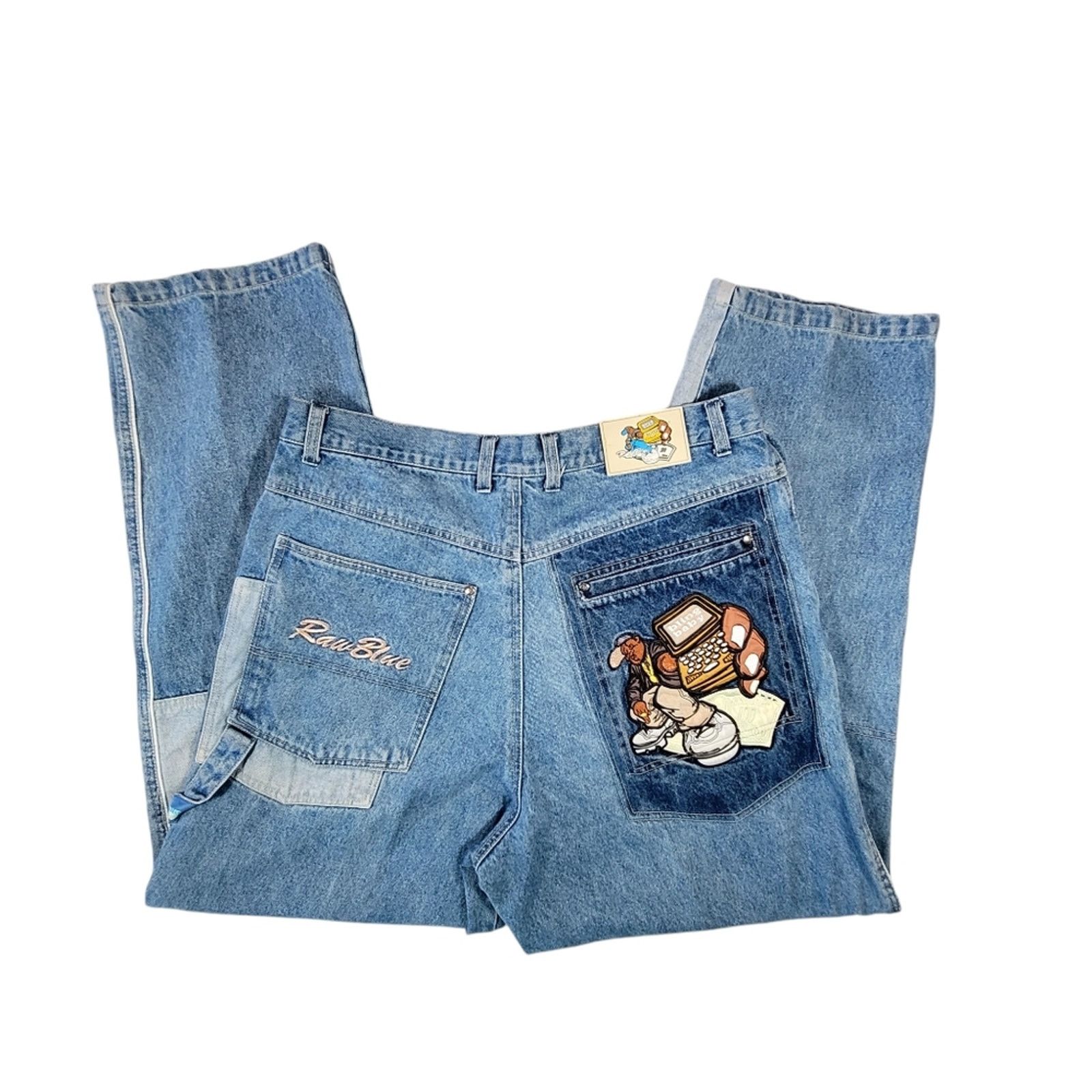 Vintage Vintage Raw Blue Patchwork Baggy Hip Hop Y2K jeans sz 38x32 Size US 38 / EU 54 - 1 Thumbnail