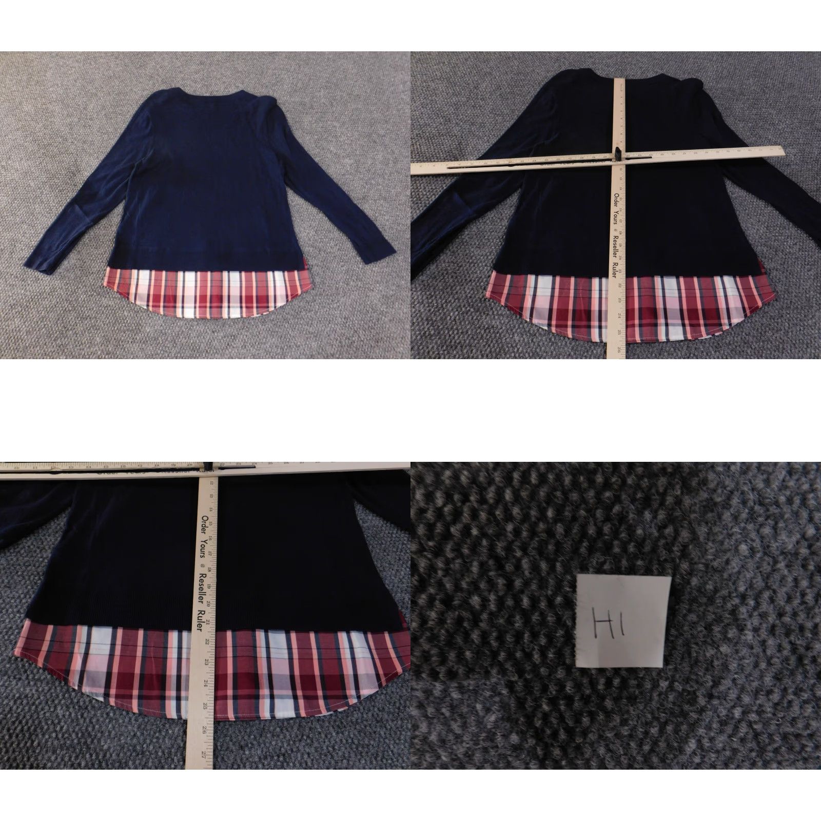 Vintage Crown & Ivy Sweater Womens Petite Medium Navy Plaid Cable-Knit Crew Neck Raglan Sleeve Casual Pullover Beaded Accents Winter Fall Spring Size M / US 6-8 / IT 42-44 - 8 Thumbnail
