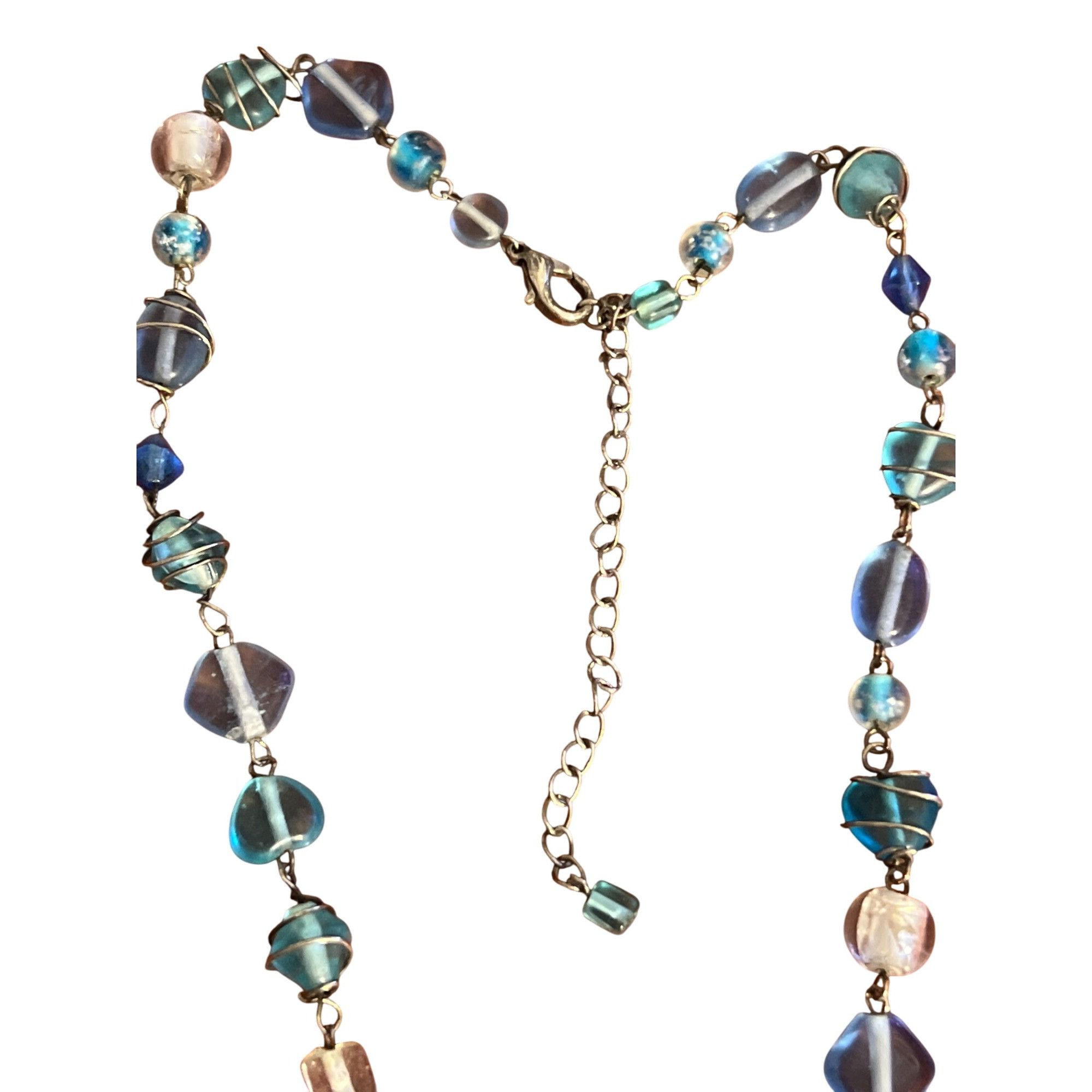 Other Vintage Blue Clear Glass Beaded Necklace Silver Wire Wrapper Size ONE SIZE - 4 Thumbnail