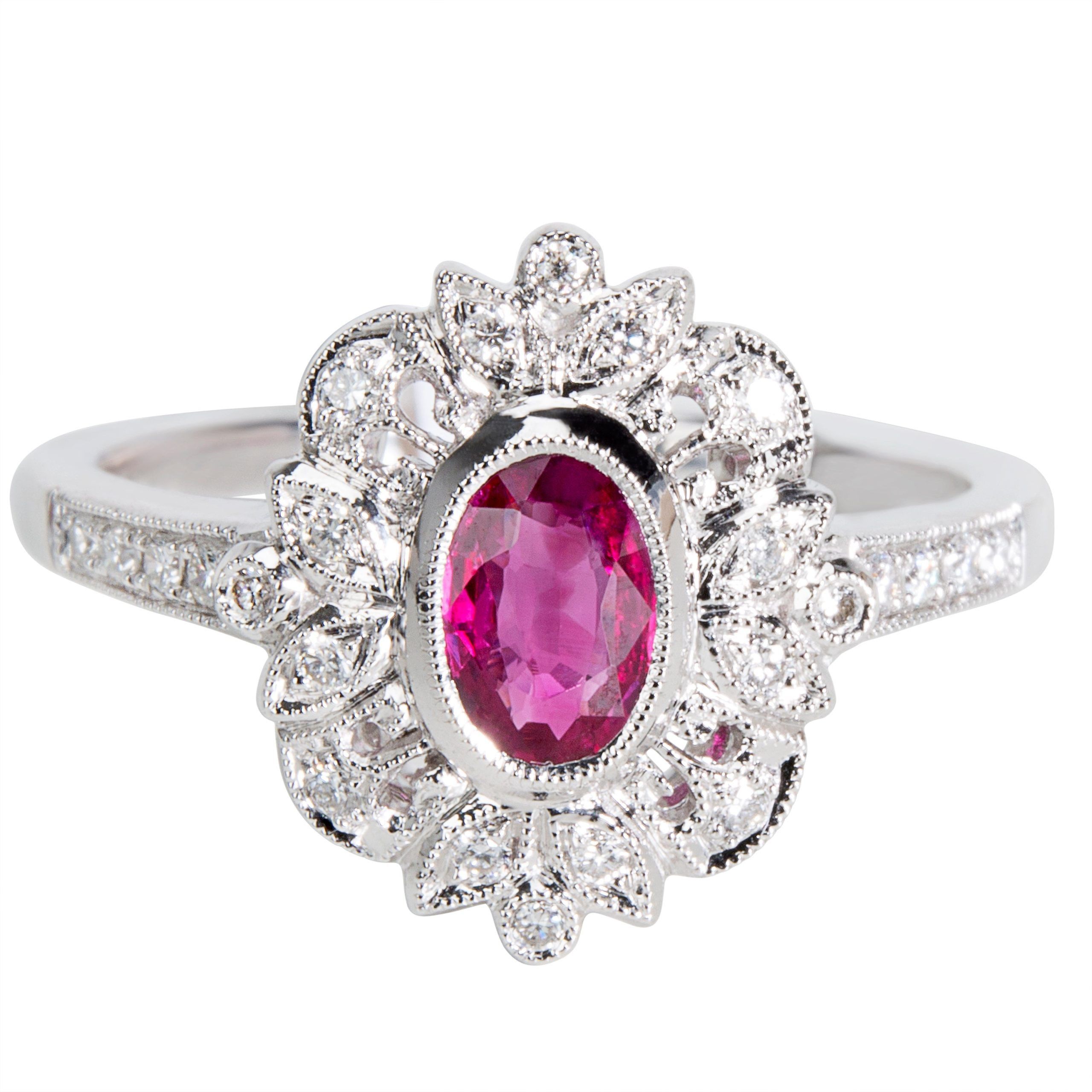 Ruby & Diamond Ring in 18K White Gold (0.16 CTW)