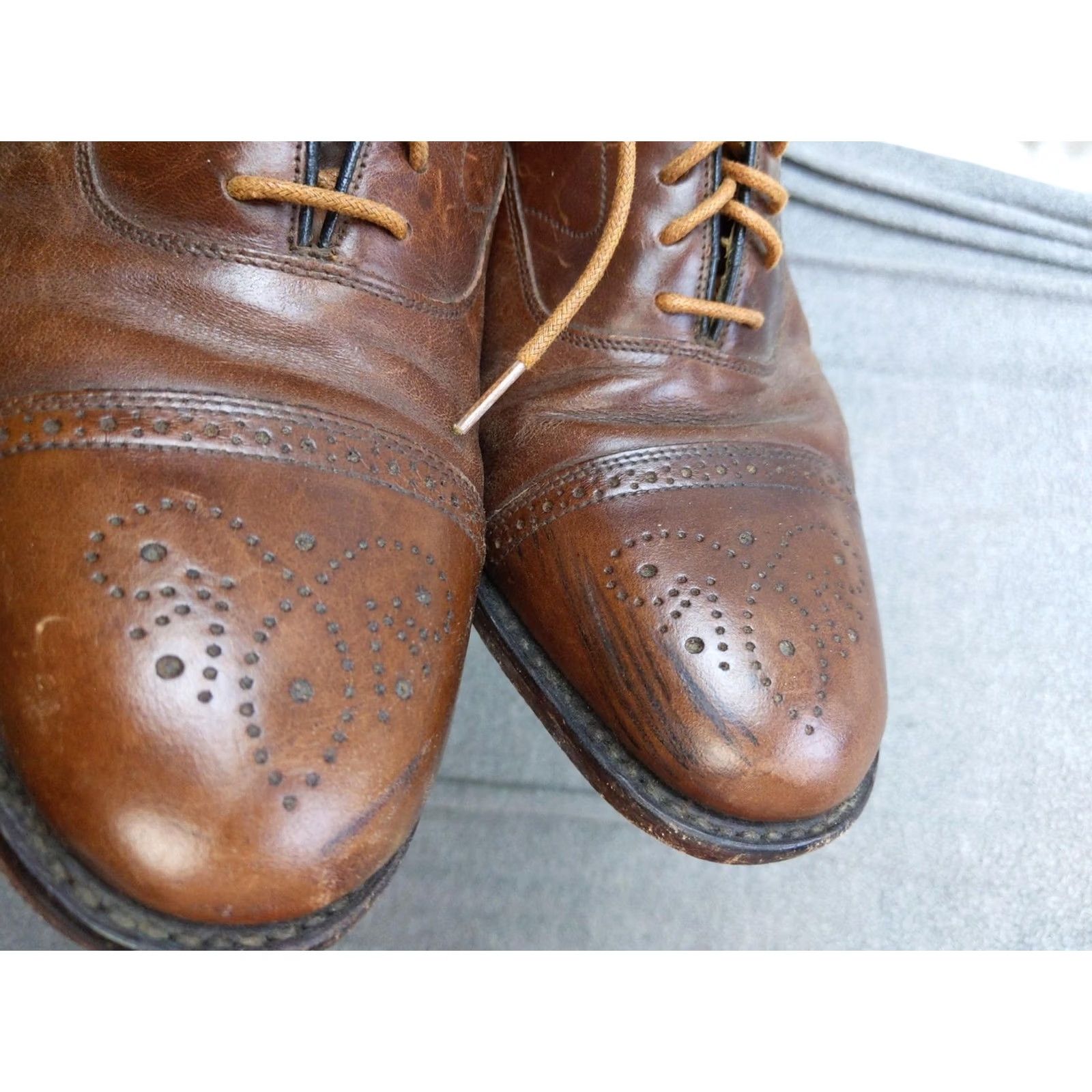 Vintage J&M 1850 Mens Leather Cap Toe Oxford Dress Shoes Trampoline Comfort Brown Size 10 D발 Size ONE SIZE - 4 Thumbnail
