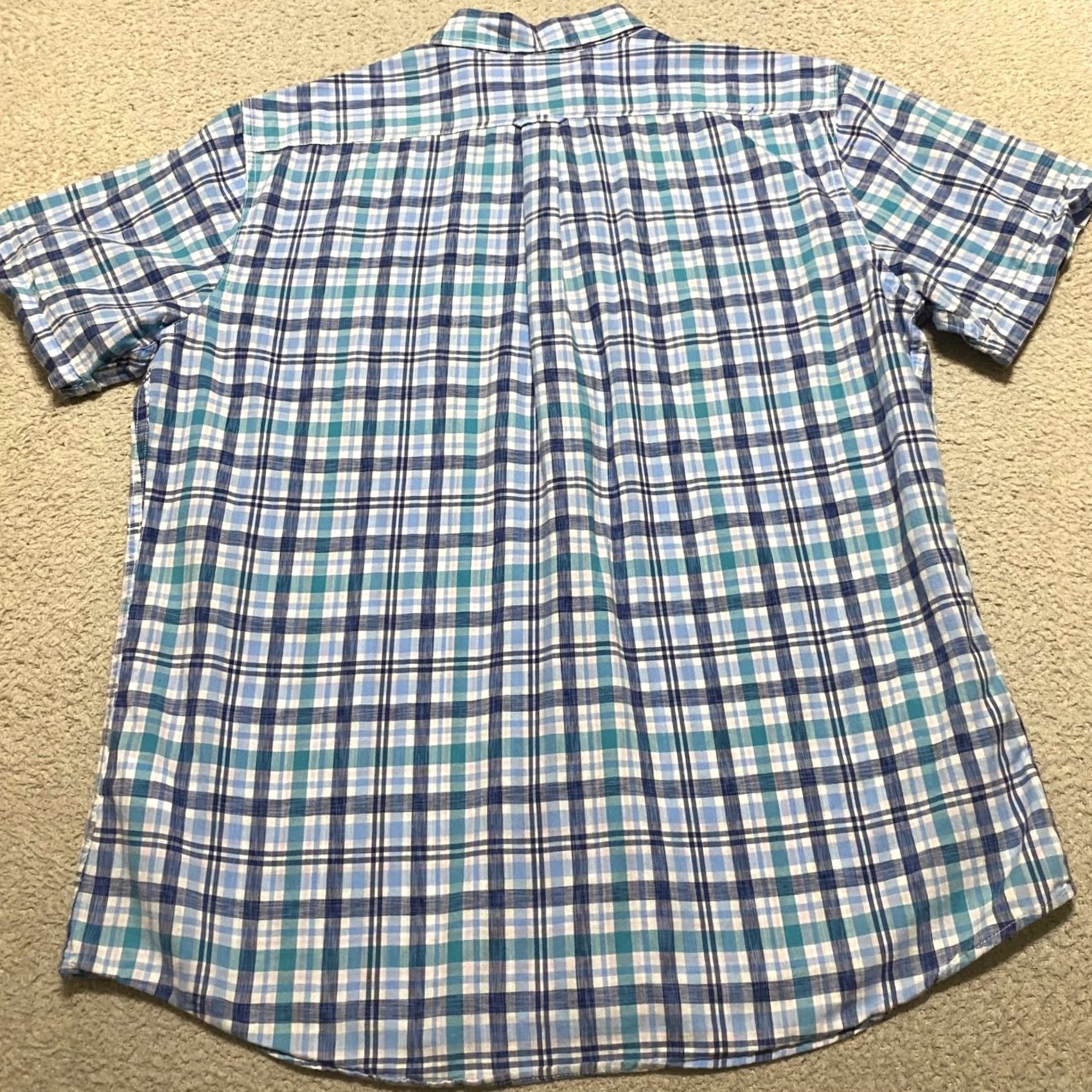 Izod IZOD Saltwater Mens XL Shirt Blue Plaid Button-Down Short Sleeve 100% Cotton Size US XL / EU 56 / 4 - 2 Thumbnail