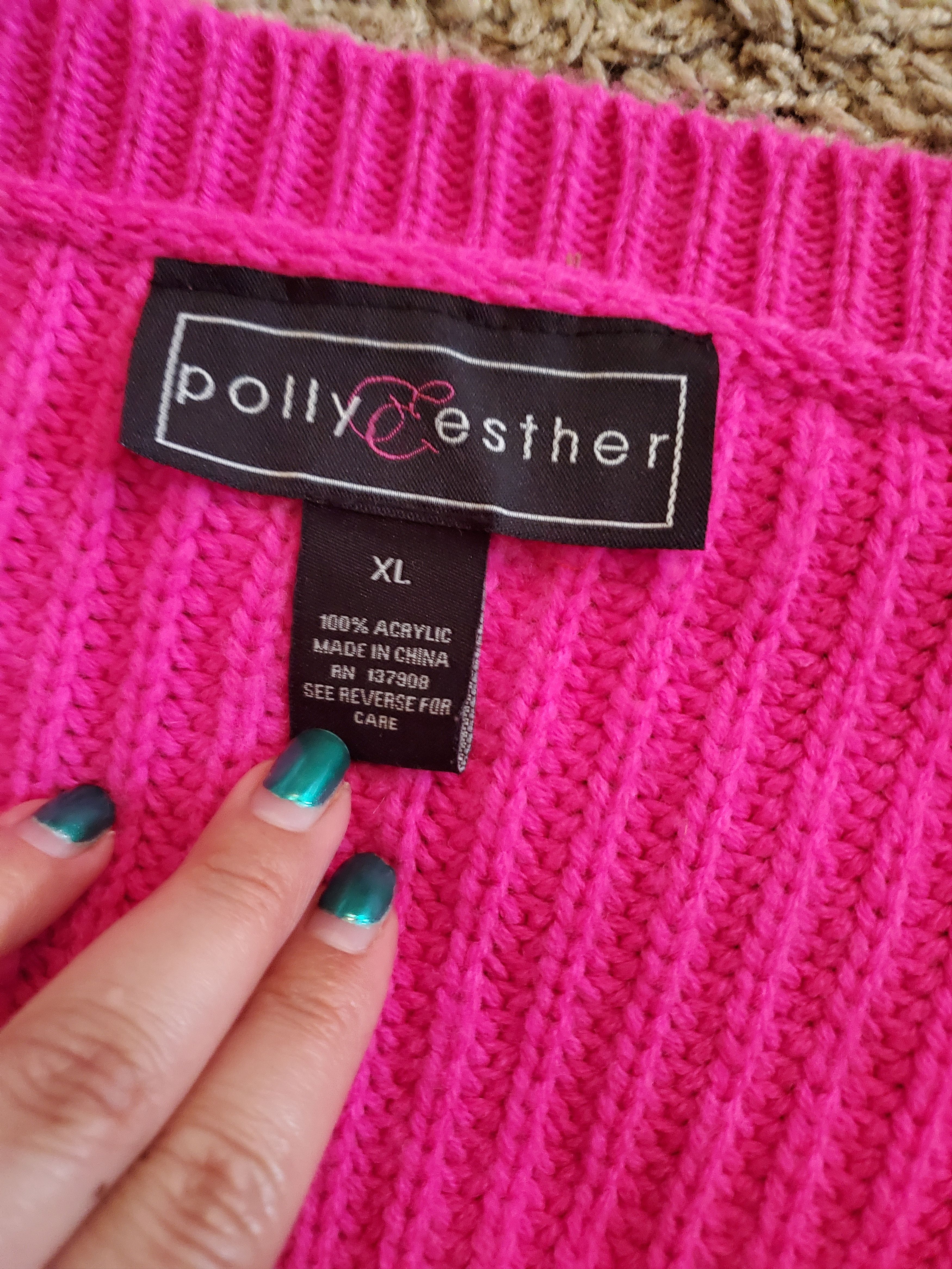 Other *Brand New* Hot Pink Cropped Distressed Cardigan Sweater Size XL / US 12-14 / IT 48-50 - 3 Thumbnail