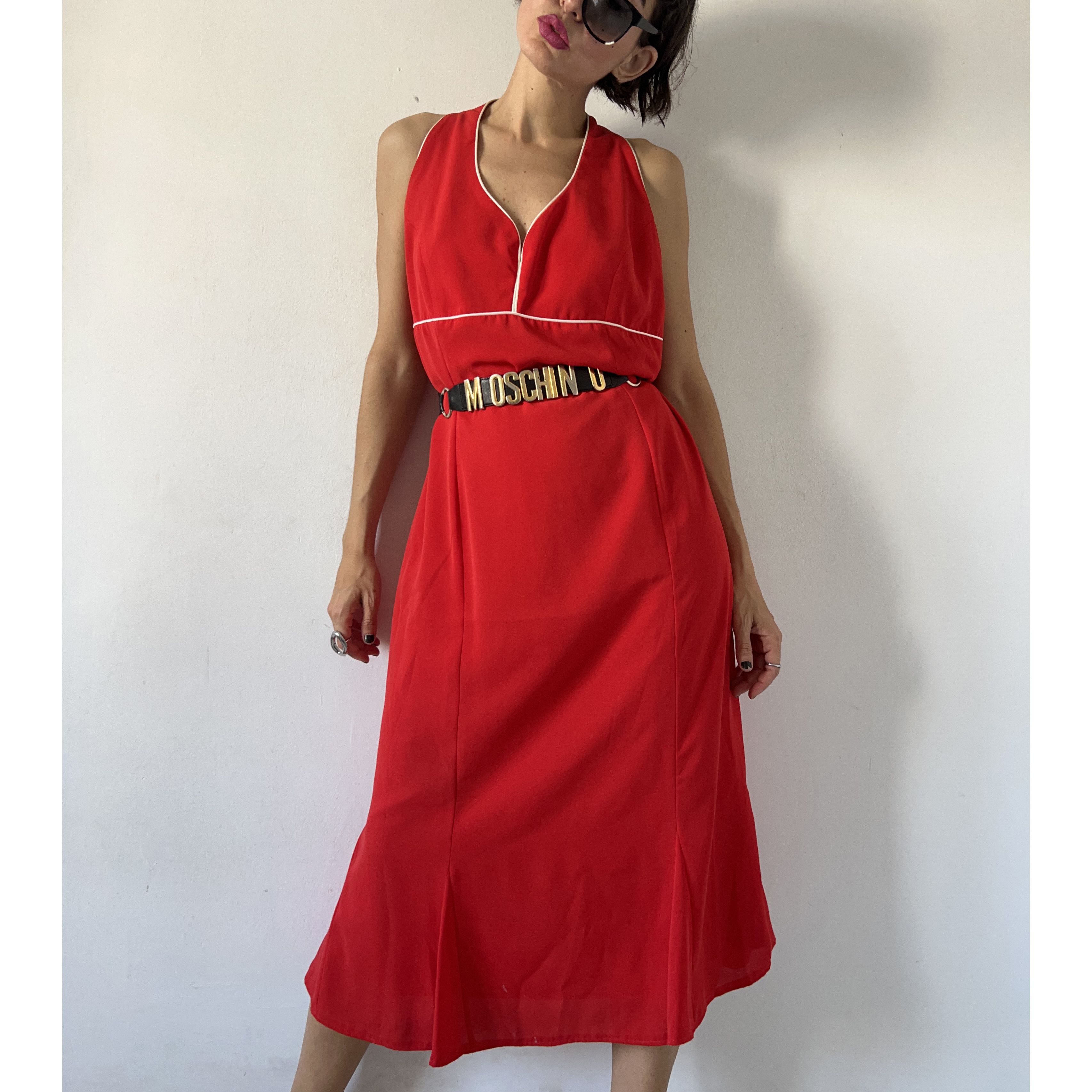 Vintage Vintage 70s red halter maxi dress with white trim Size XL / US 12-14 / IT 48-50 - 7 Thumbnail