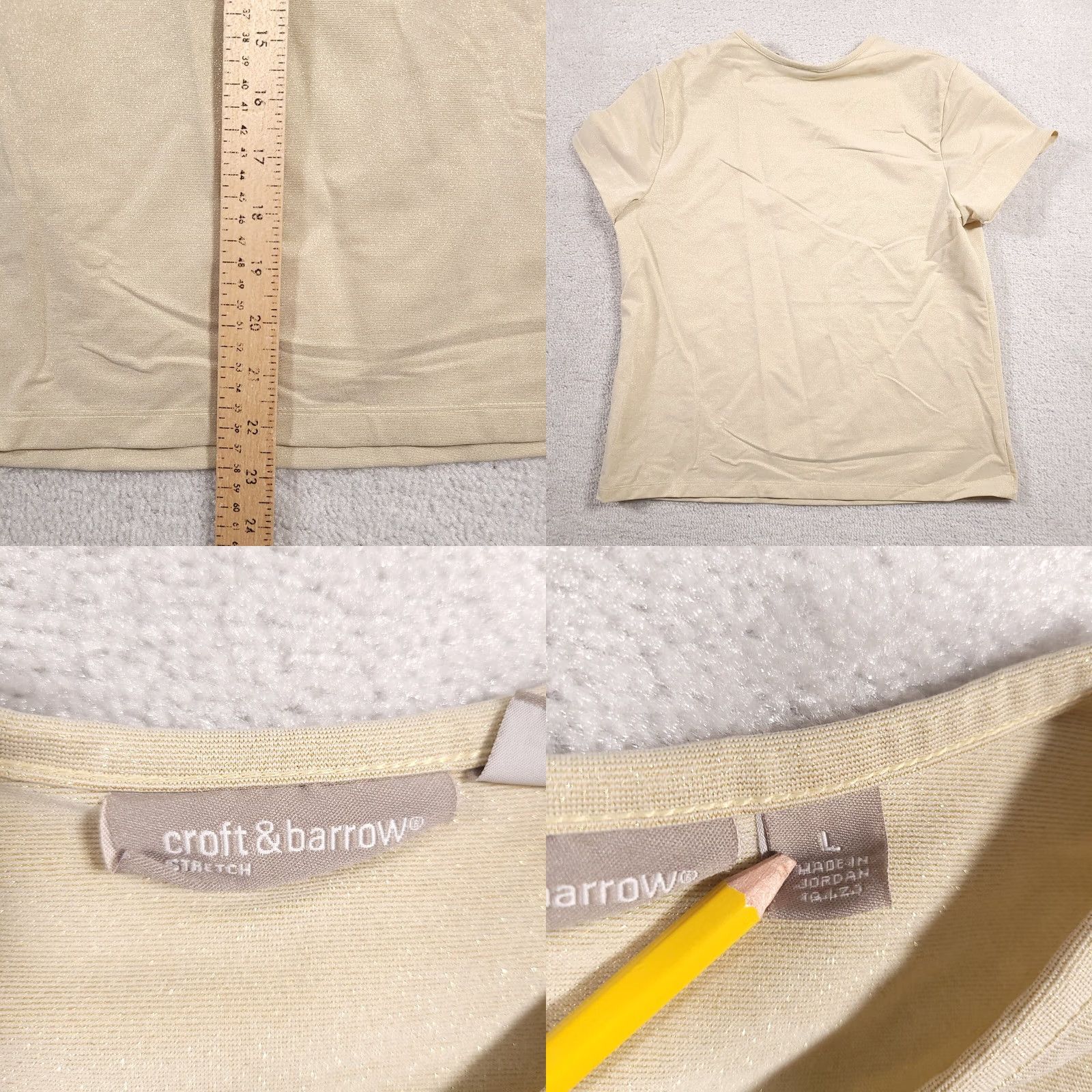 Croft & Barrow Gold Glitter Short Sleeve Round Neck Stretch - Croft & Barrow Womens Large Size L / US 10 / IT 46 - 8 Thumbnail