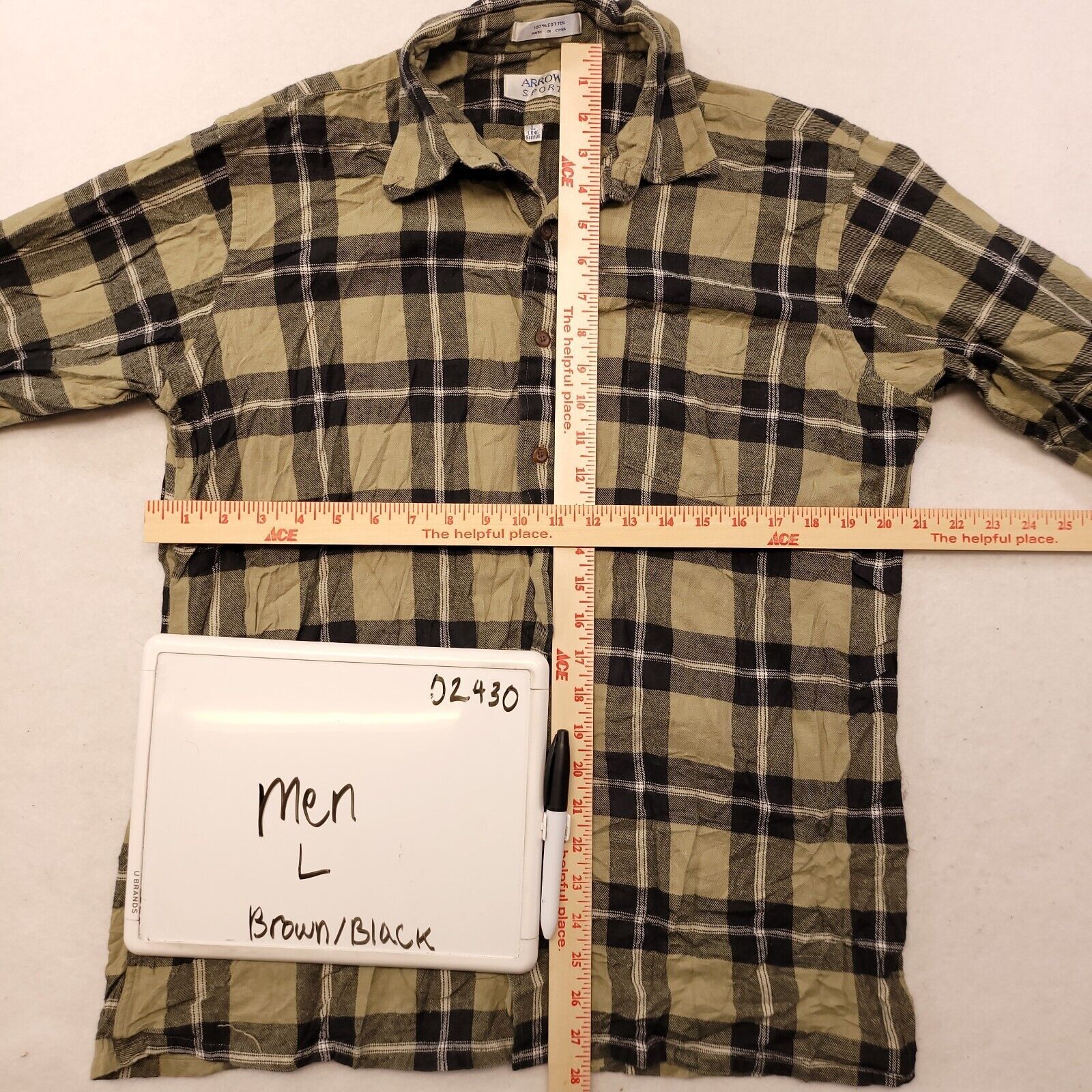 Arrow Arrow Tartan Flannel Casual Shirt Mens Size Large L Brown Size US L / EU 52-54 / 3 - 6 Thumbnail